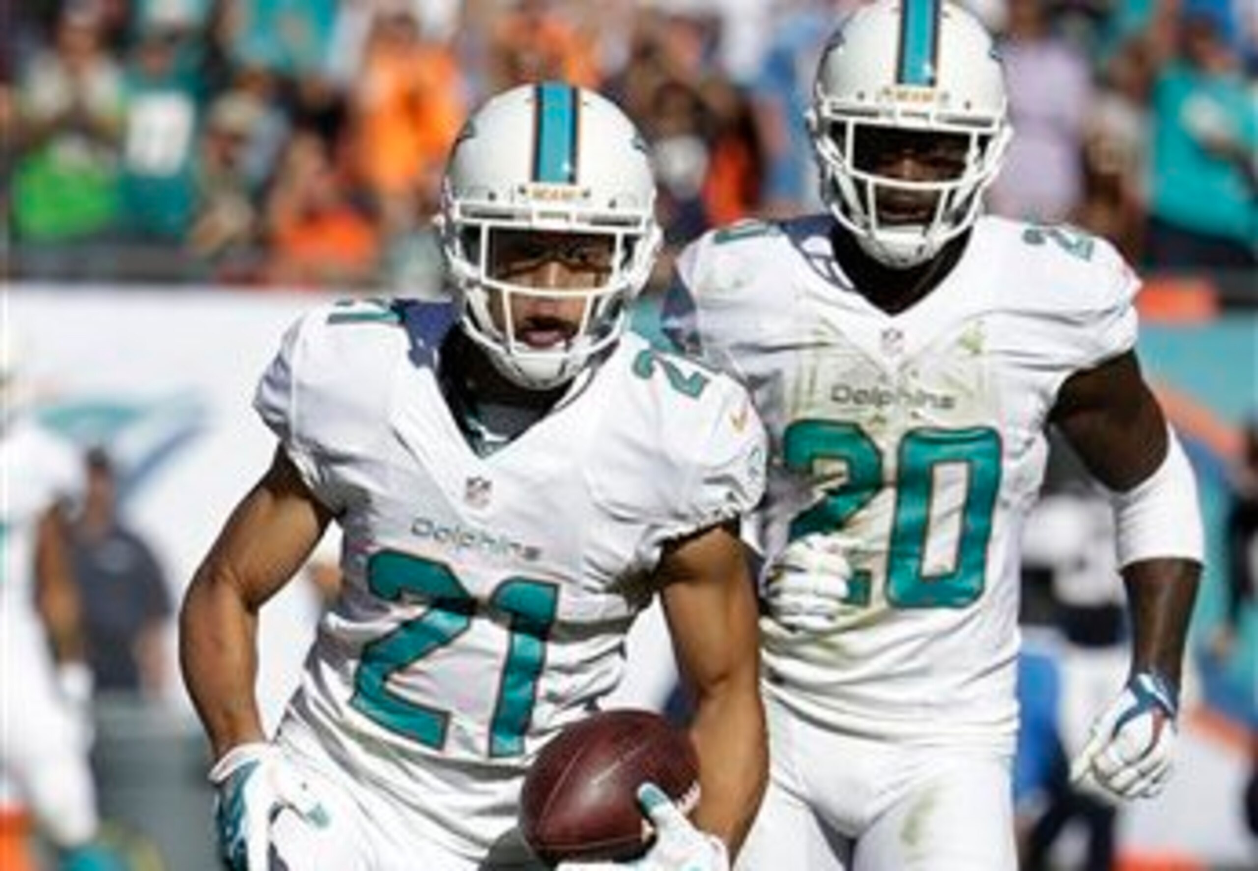 Cornerback Brent Grimes (21, left) and safety Reshad Jones (20, right) are the two best defensive backs on the Dolphins' roster. Cornerback Brent Grimes (21, left) and safety Reshad Jones (20, right) are the two best defensive backs on the Dolphins' roster.