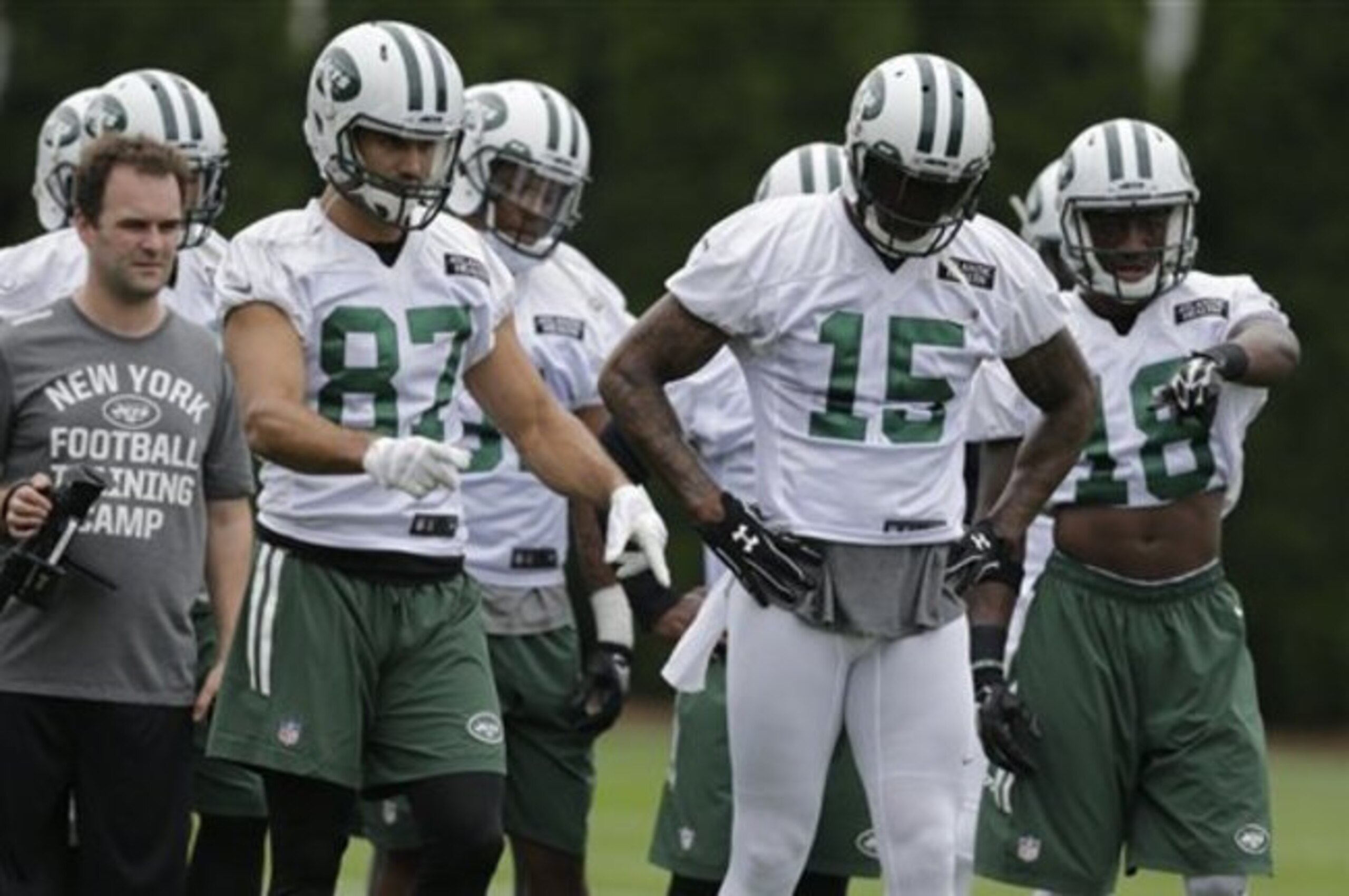 Eric Decker (87, left) and Brandon Marshall (15, right) are the two most talented receivers in the Jets offense.