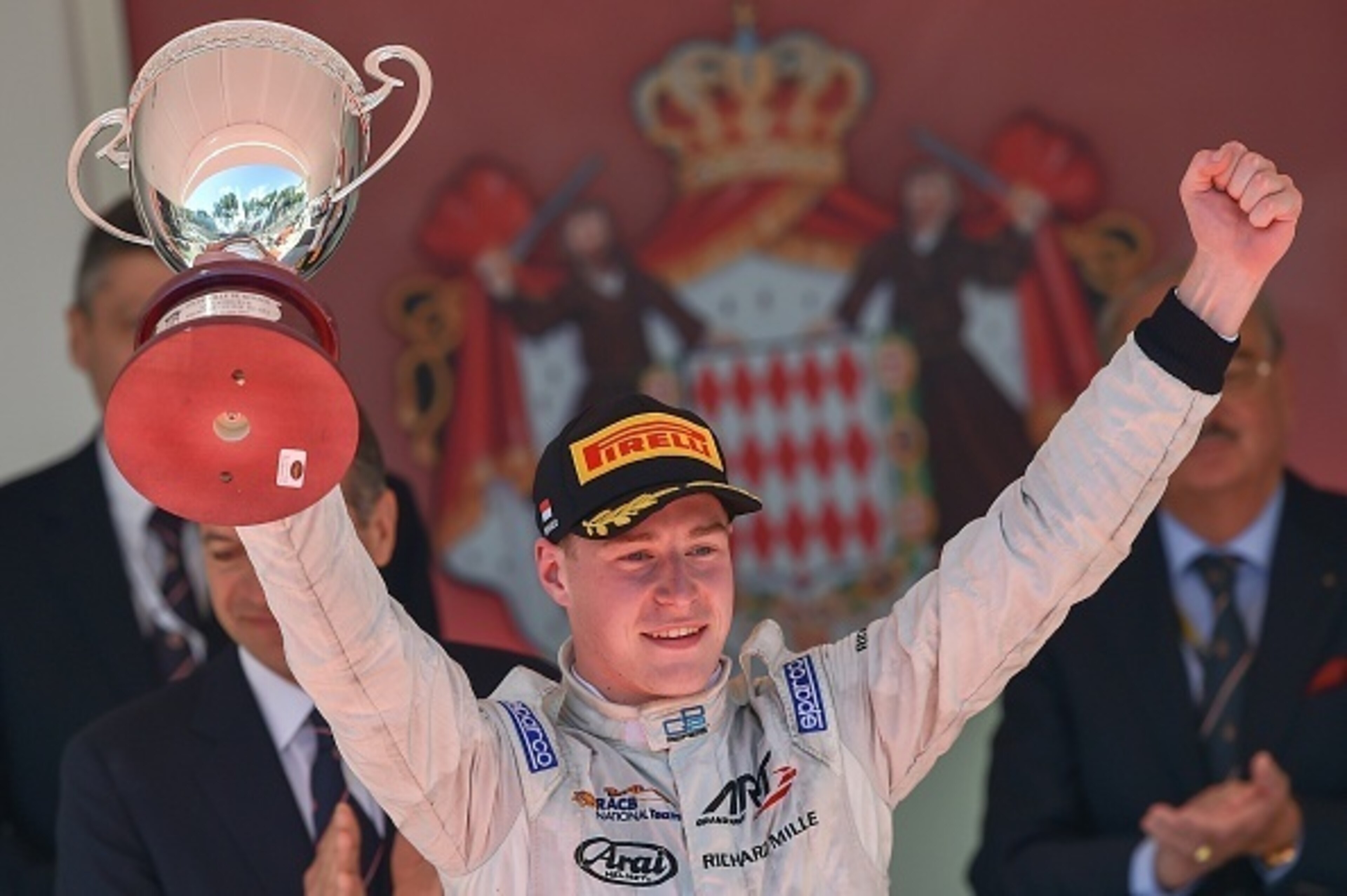 Stoffel Vandoorne celebrates his win in the Monaco GP2 feature race. Stoffel Vandoorne celebrates his win in the Monaco GP2 feature race.