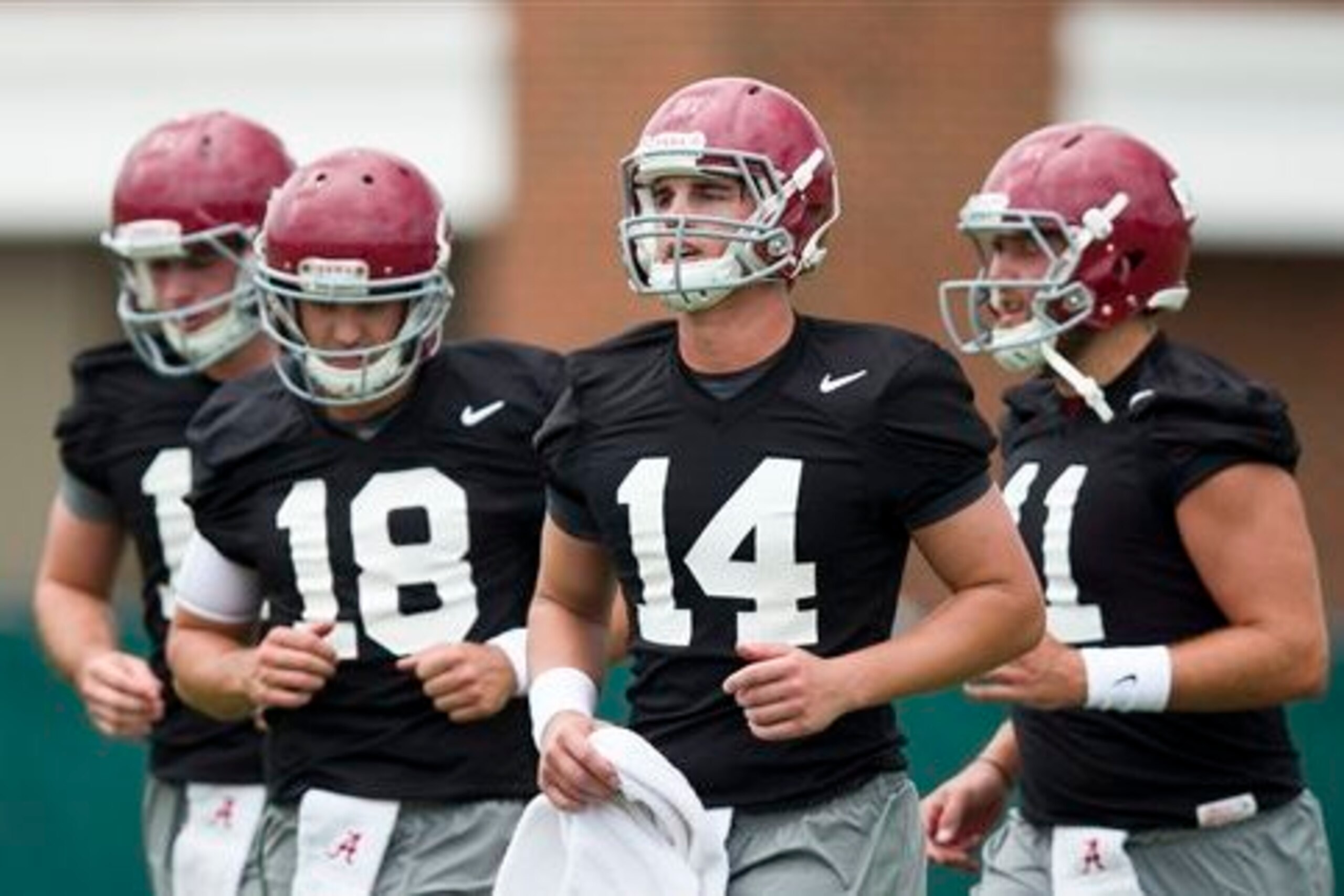 Alabama QBs (L to R) David Cornwell, Cooper Bateman, Jake Coker and Alec Morris