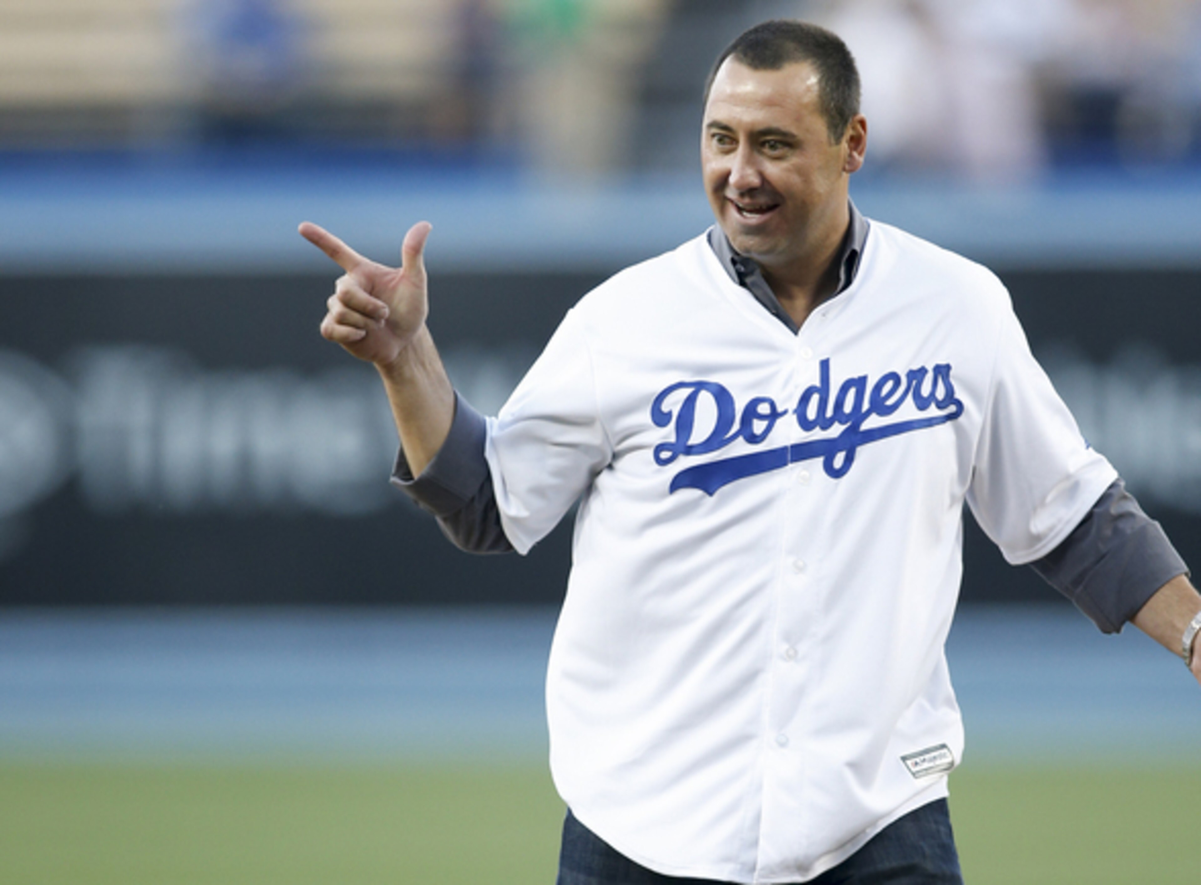 Sark doing a dance move at Dodger Stadium.
