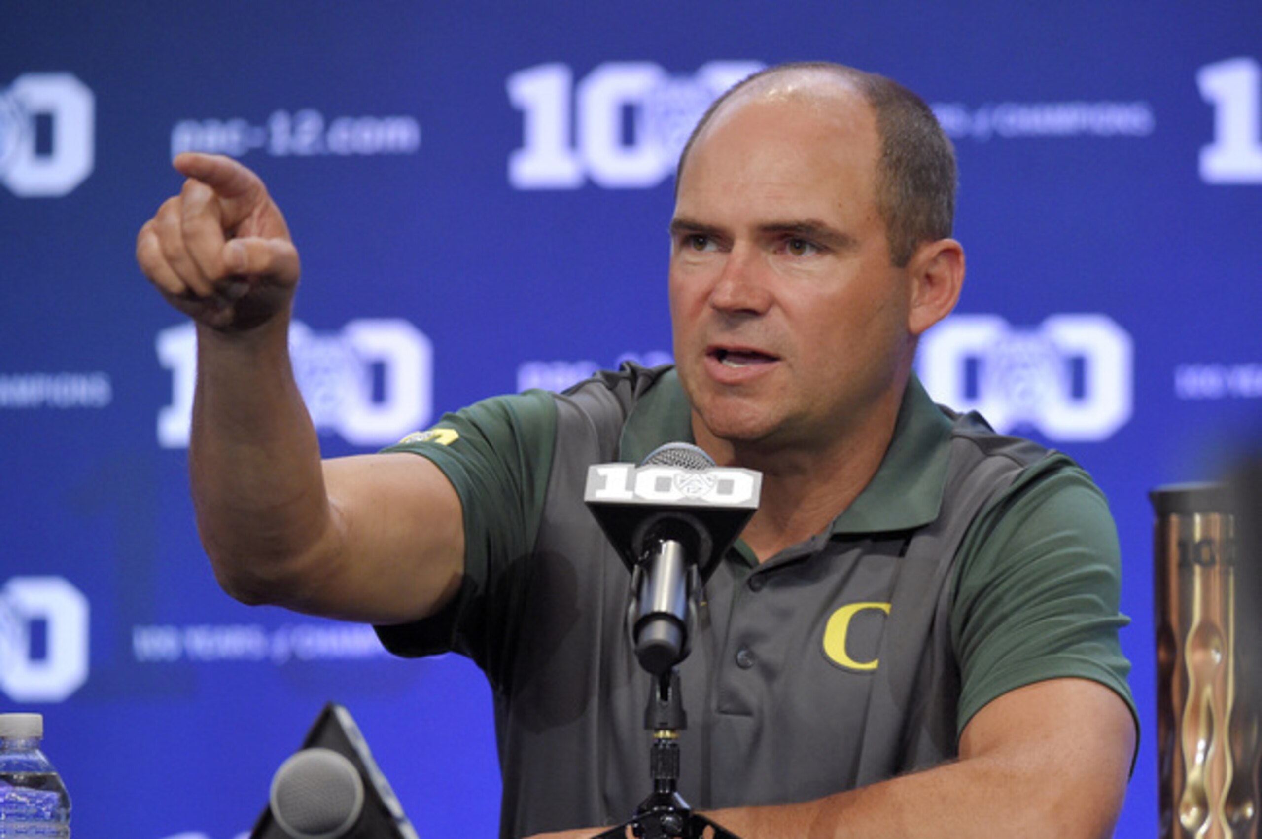 Mark Helfrich at the Pac-12 Media Day.