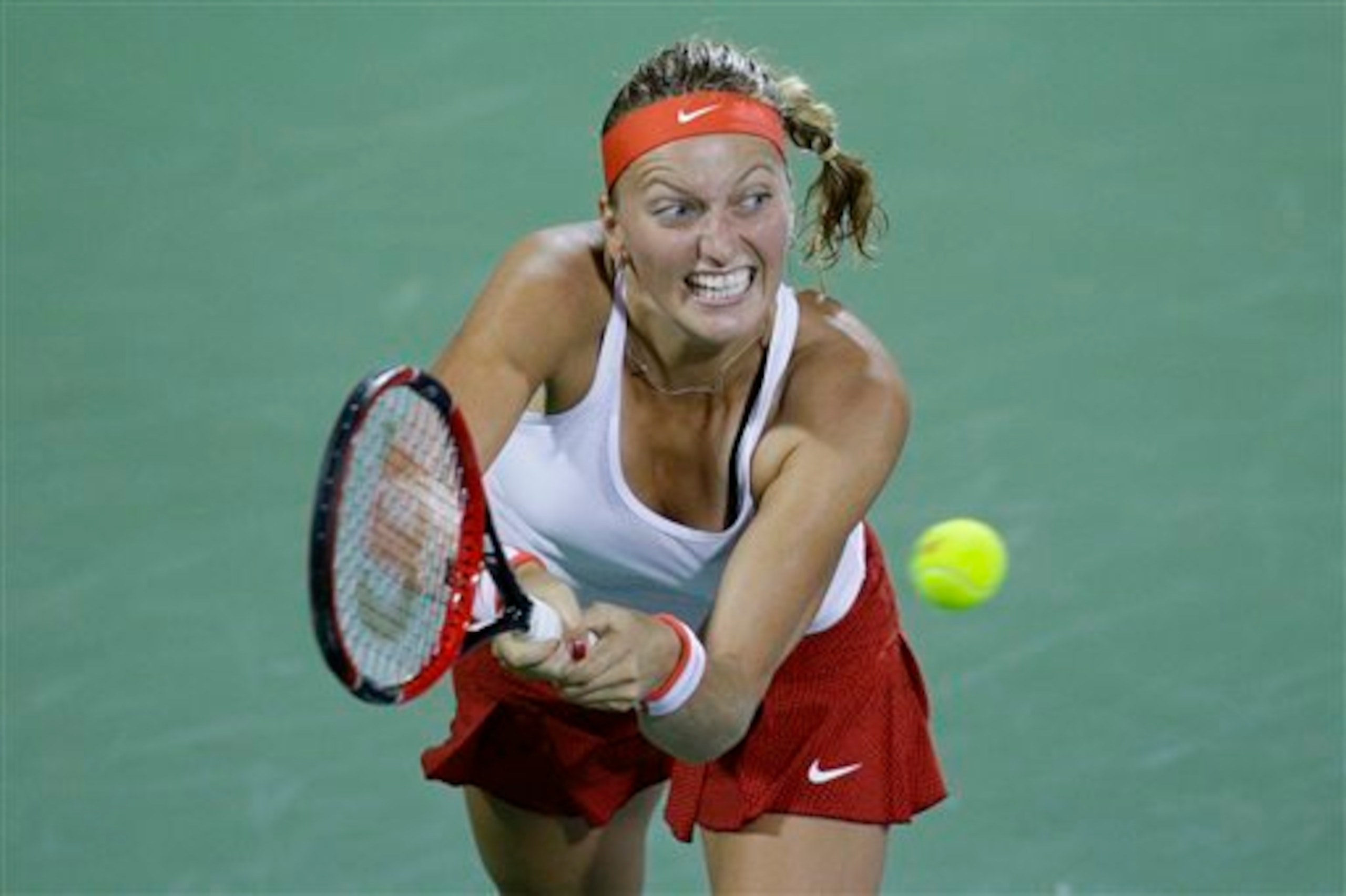 Petra Kvitova hits a backhand during a match at the Western * Southern Open.