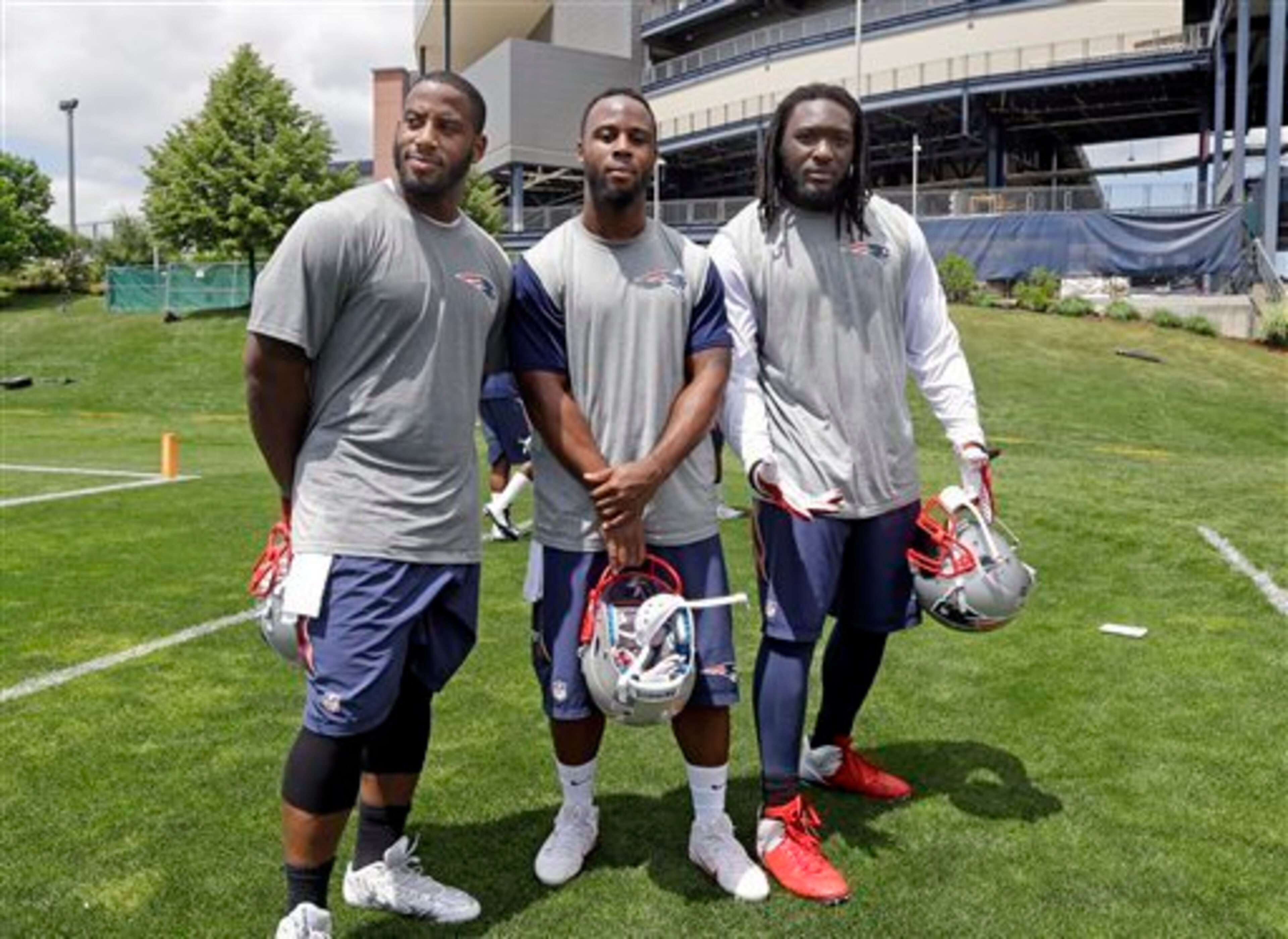 With LeGarrette Blount (right) suspended for the first game of the season, Jonas Gray (left) could open the season as the team's primary first- and second-down option.