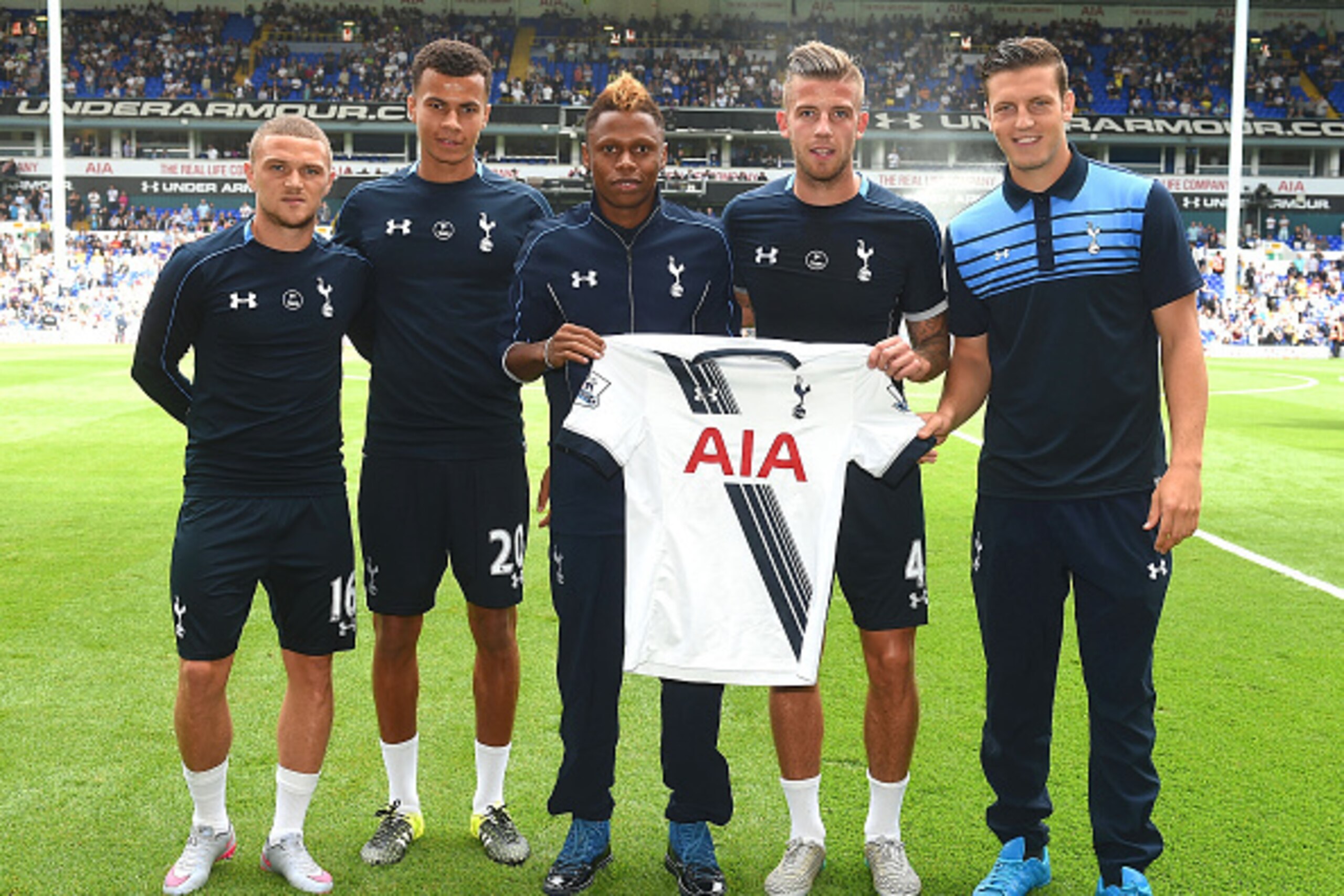 Five of Tottenham Hotspur's 2015 summer arrivals take to the White Hart Lane pitch for the first time prior to the team's 2-2 draw with Stoke City. Five of Tottenham Hotspur's 2015 summer arrivals take to the White Hart Lane pitch for the first time prior to the team's 2-2 draw with Stoke City.