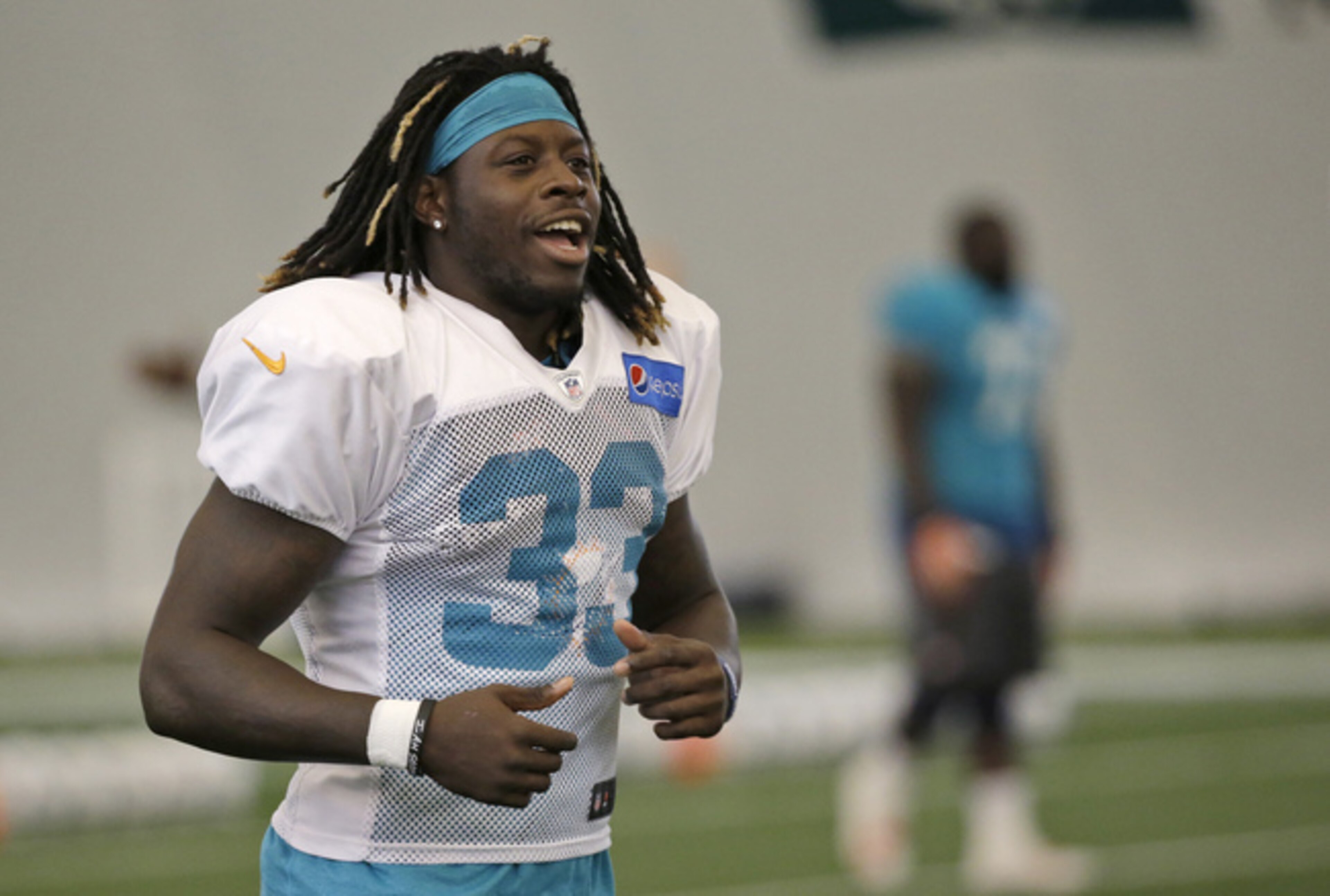 Jay Ajayi (33) is not in any shape to threaten for the No. 1—or even the No. 2—spot in the Dolphins' depth chart at running back.