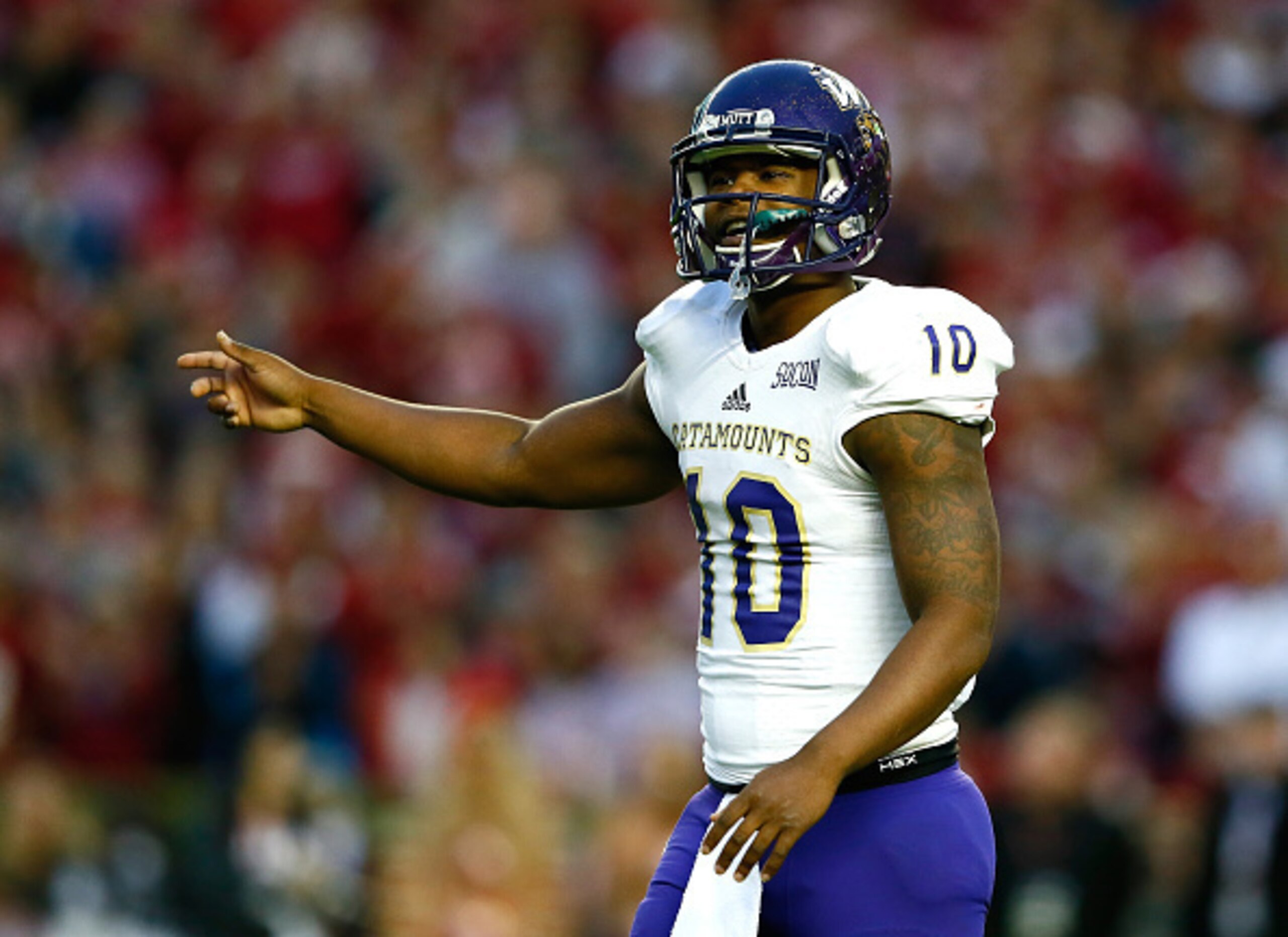 TUSCALOOSA, AL - NOVEMBER 22:  Troy Mitchell #10 of the Western Carolina Catamounts reacts during the game against the Alabama Crimson Tide at Bryant-Denny Stadium on November 22, 2014 in Tuscaloosa, Alabama.  (Photo by Kevin C. Cox/Getty Images)