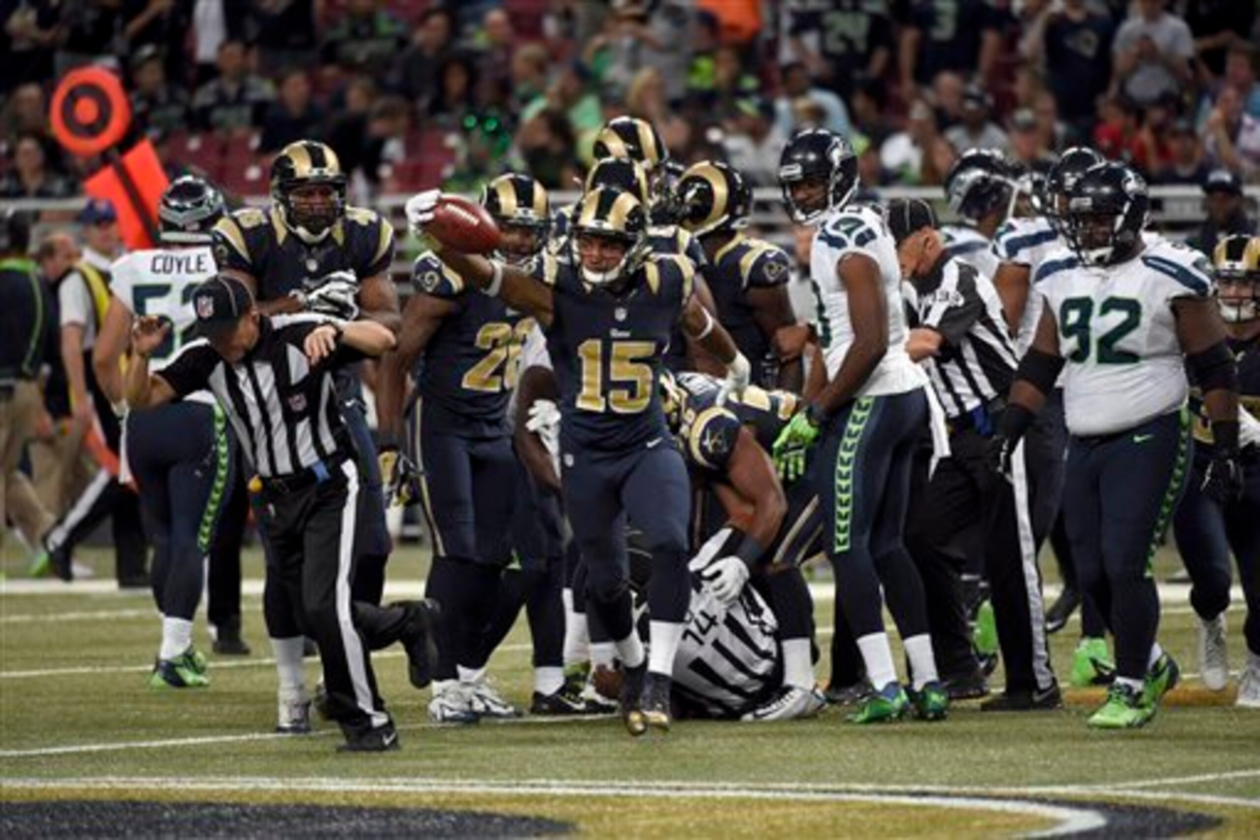 In a fashion similar to last season's Super Bowl loss, the Seahawks were unable to get the yard they needed in their loss to the St. Louis Rams.