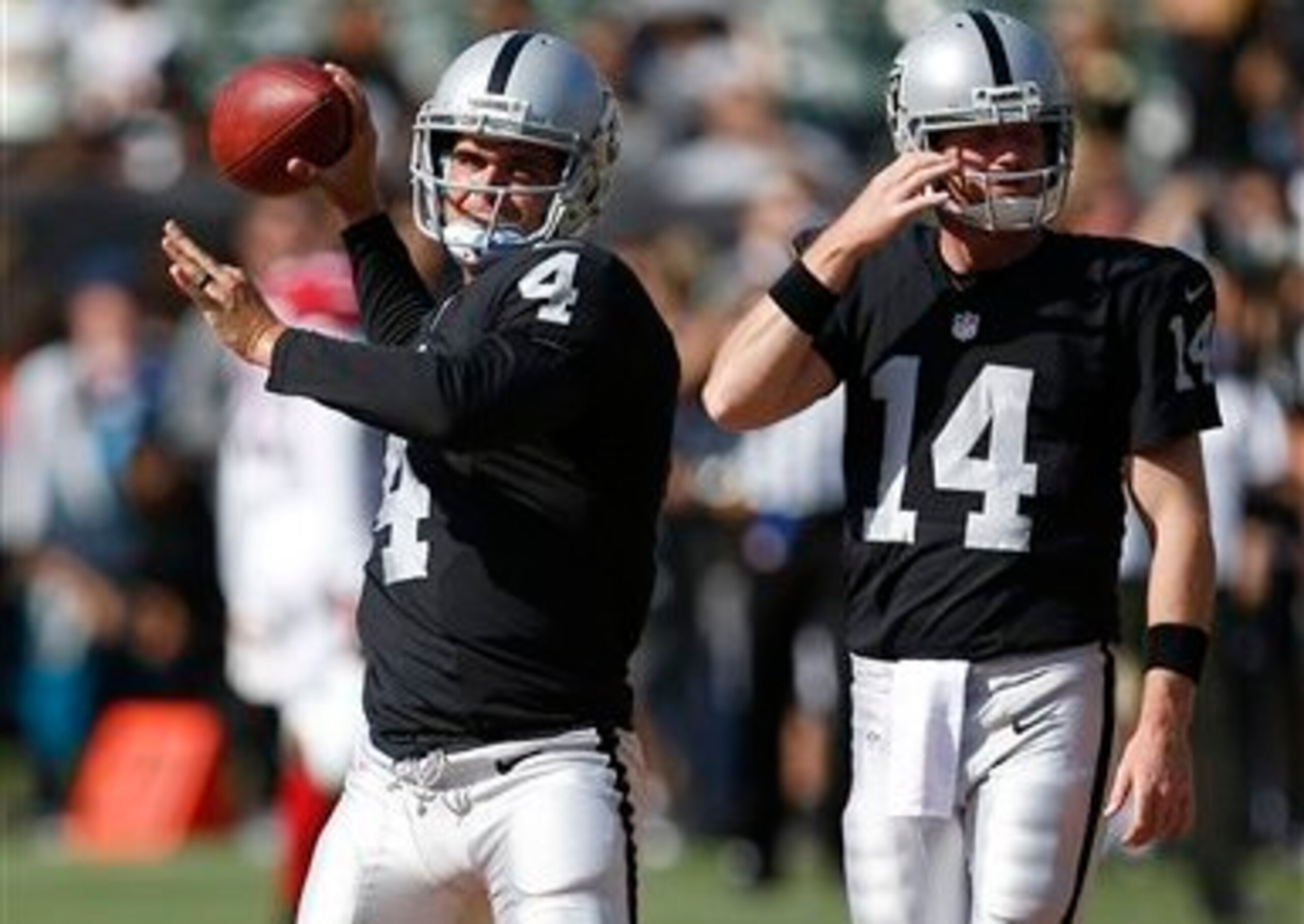No. 4 Derek Carr and No. 14 Matt McGloin No. 4 Derek Carr and No. 14 Matt McGloin