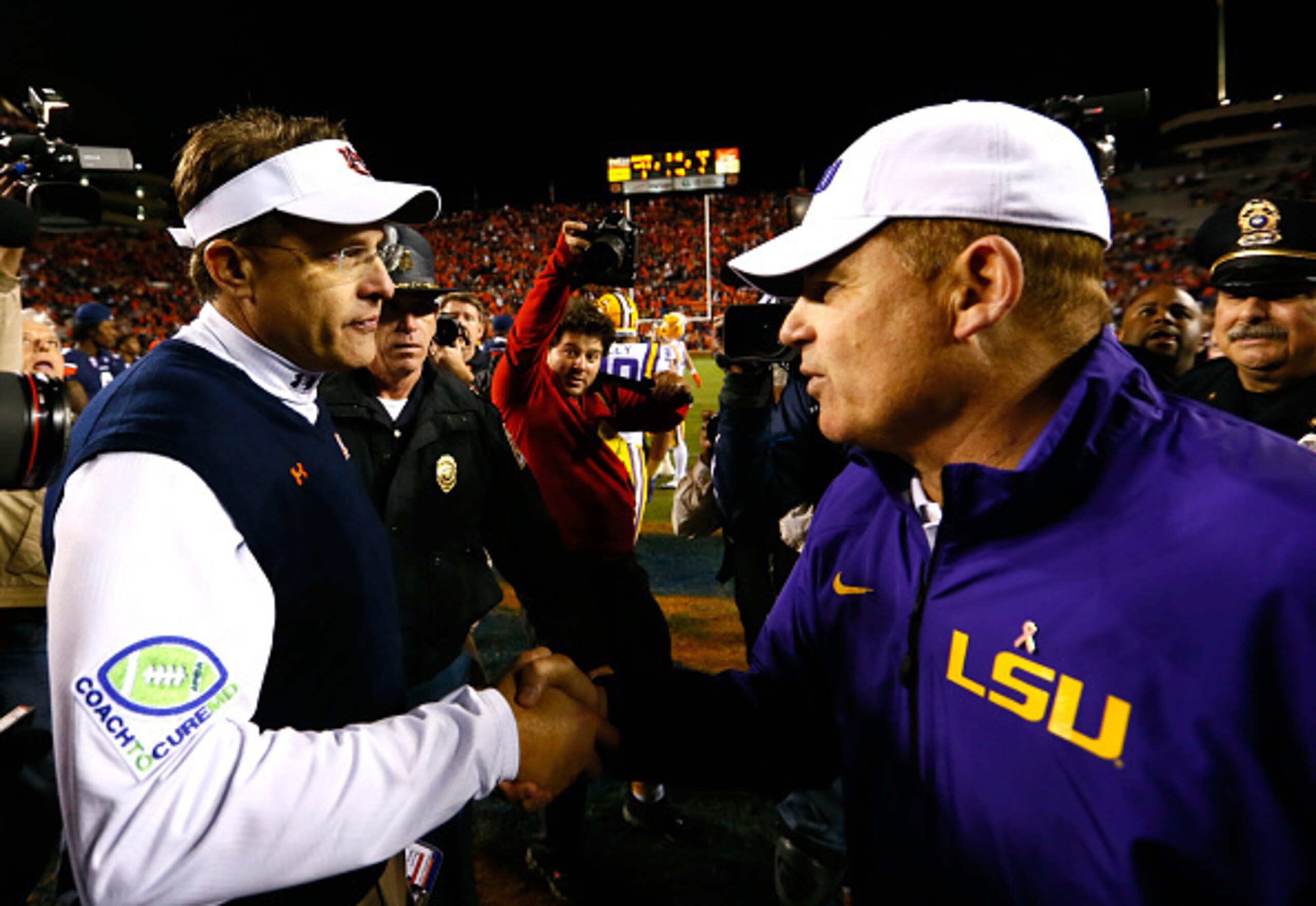 Auburn HC Gus Malzahn and LSU HC Les Miles