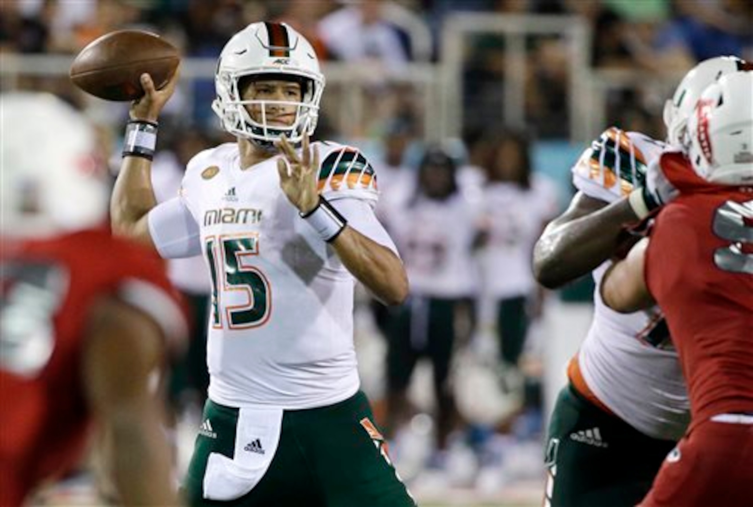 Kaaya making a throw for the Hurricanes. Kaaya making a throw for the Hurricanes.