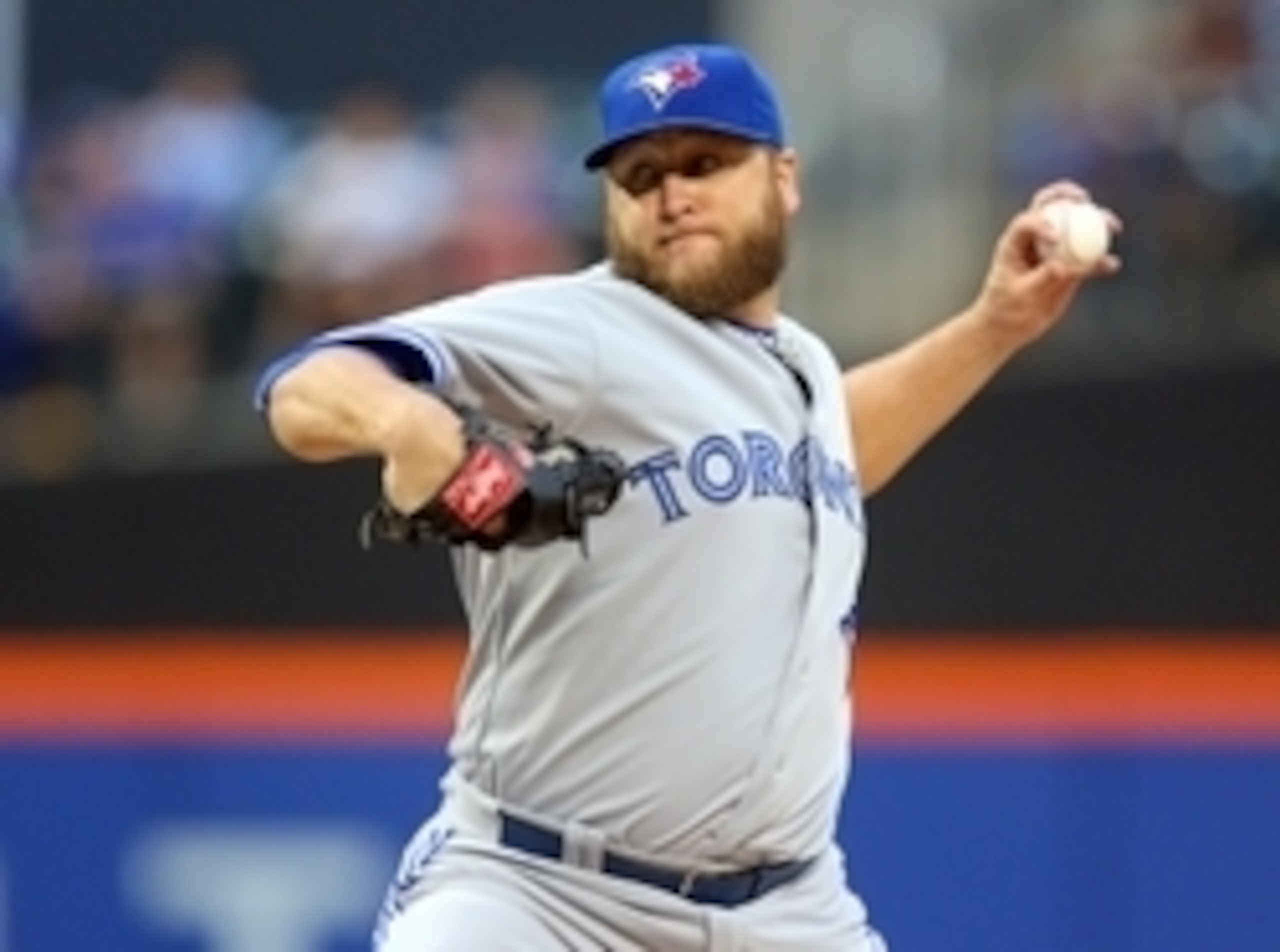 Jun 15, 2015; New York City, NY, USA; Toronto Blue Jays starting pitcher Mark Buehrle (56) pitches against the New York Mets during the first inning at Citi Field. Mandatory Credit: Brad Penner-USA TODAY Sports