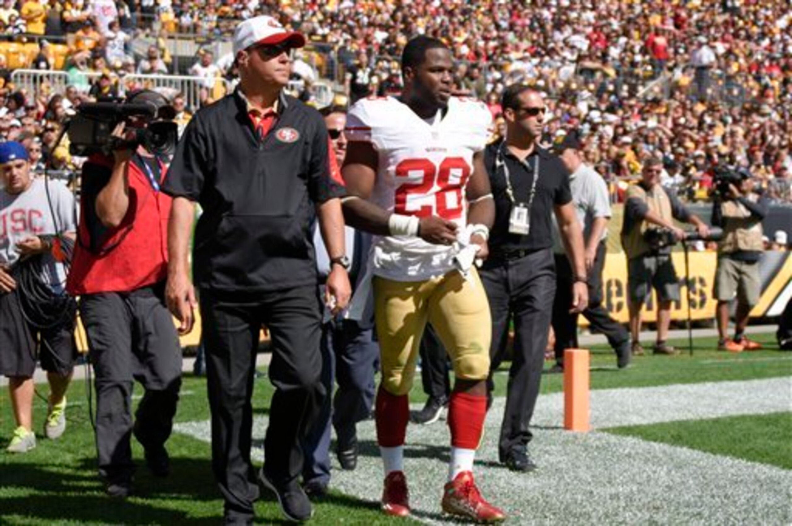 Running back Carlos Hyde was evaluated for a concussion during Sunday's game.