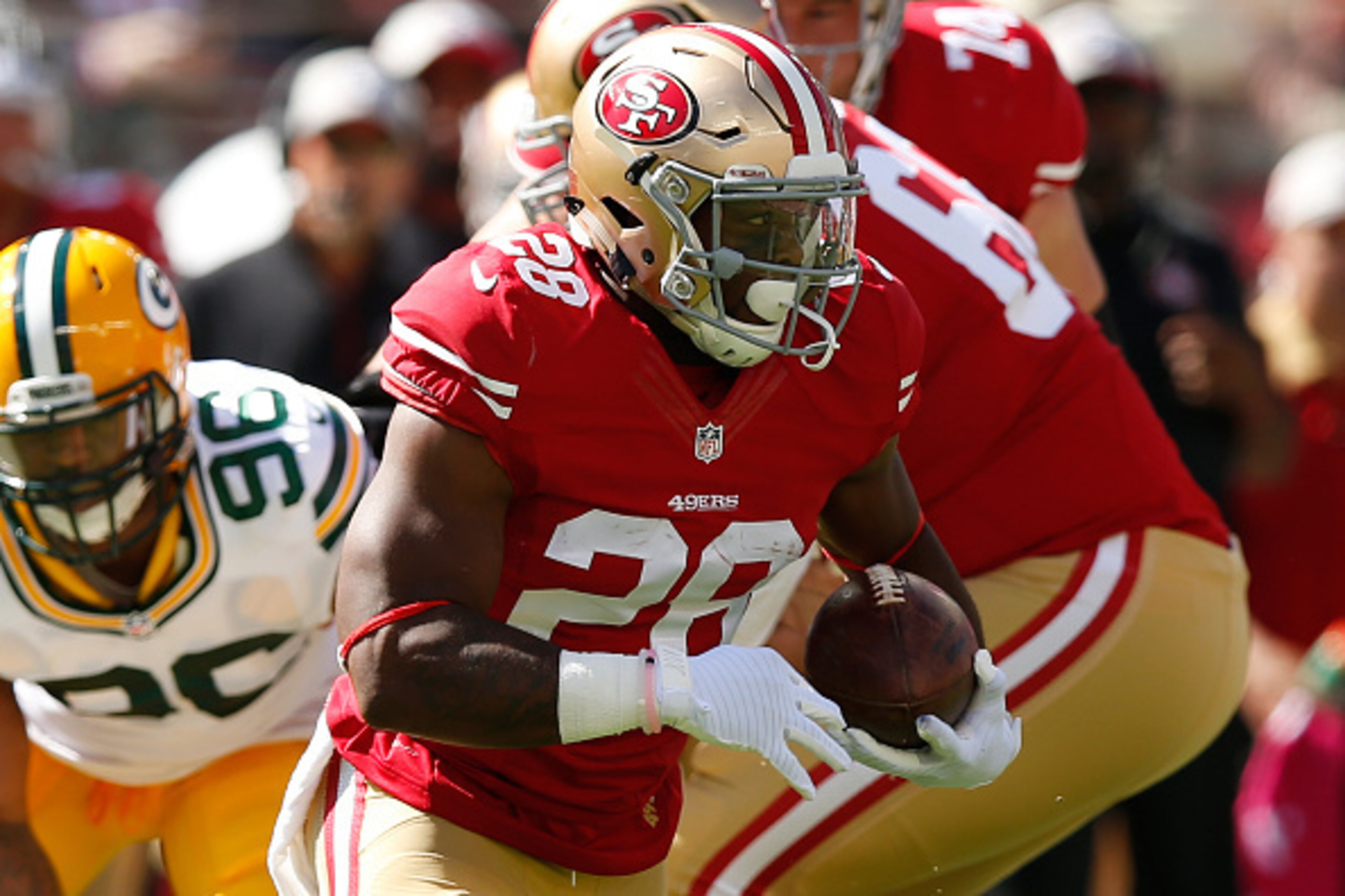 Running back Carlos Hyde was a virtual non-factor against Green Bay.