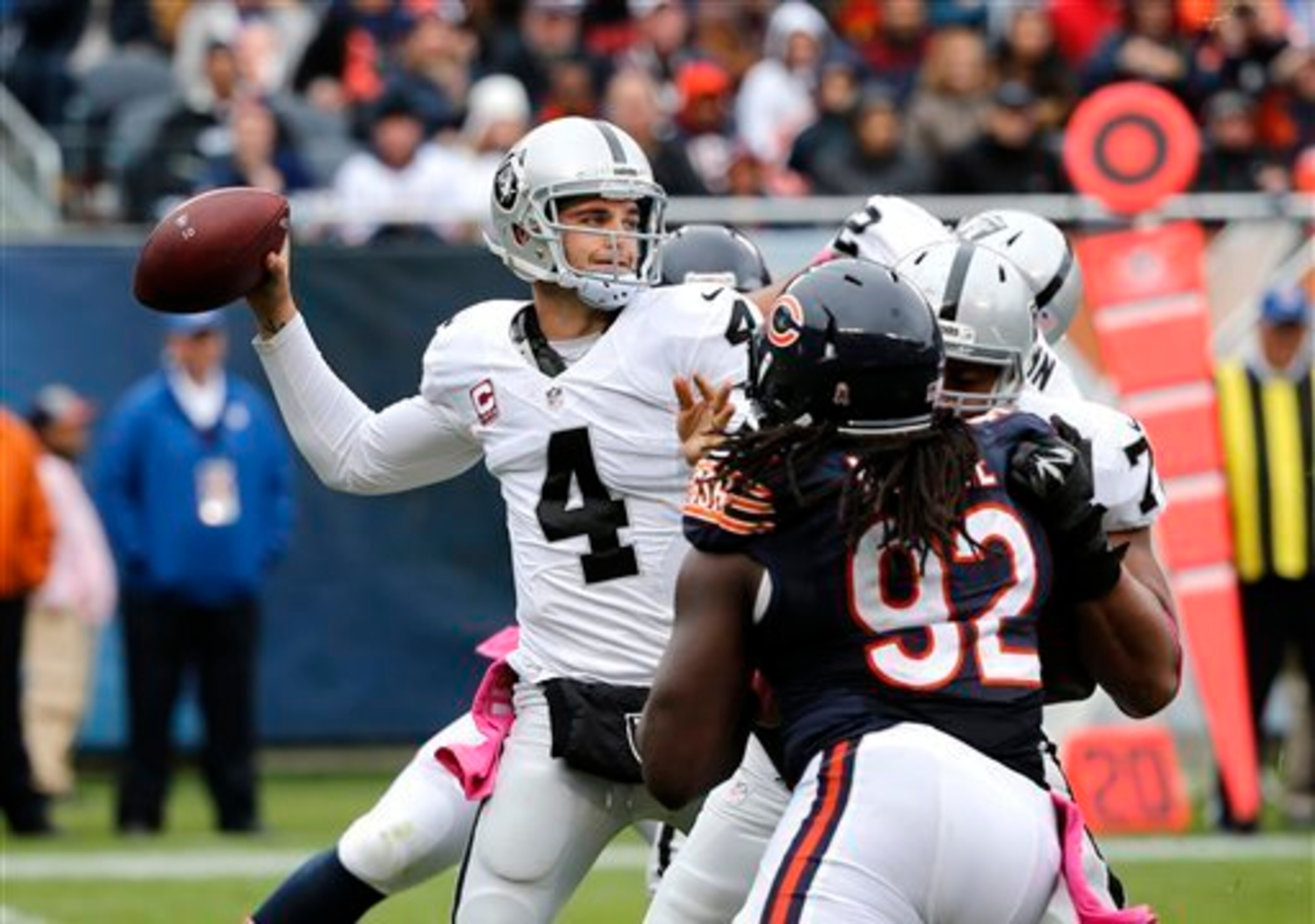 Raiders quarterback Derek Carr attempting a throw