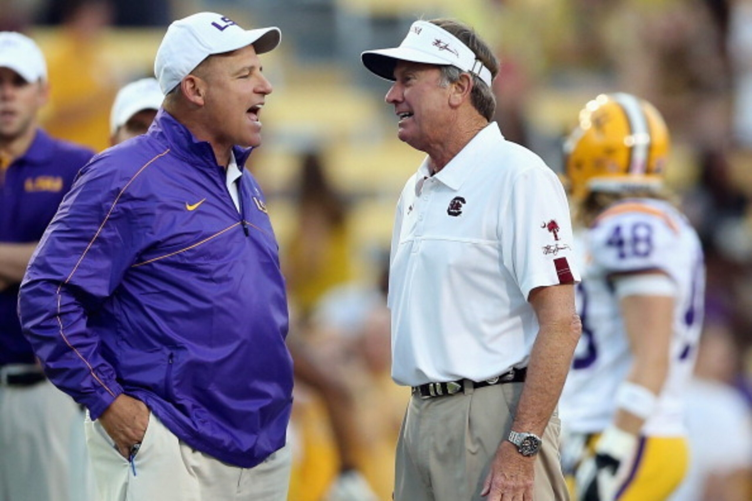 LSU HC Les Miles and South Carolina HC Steve Spurrier