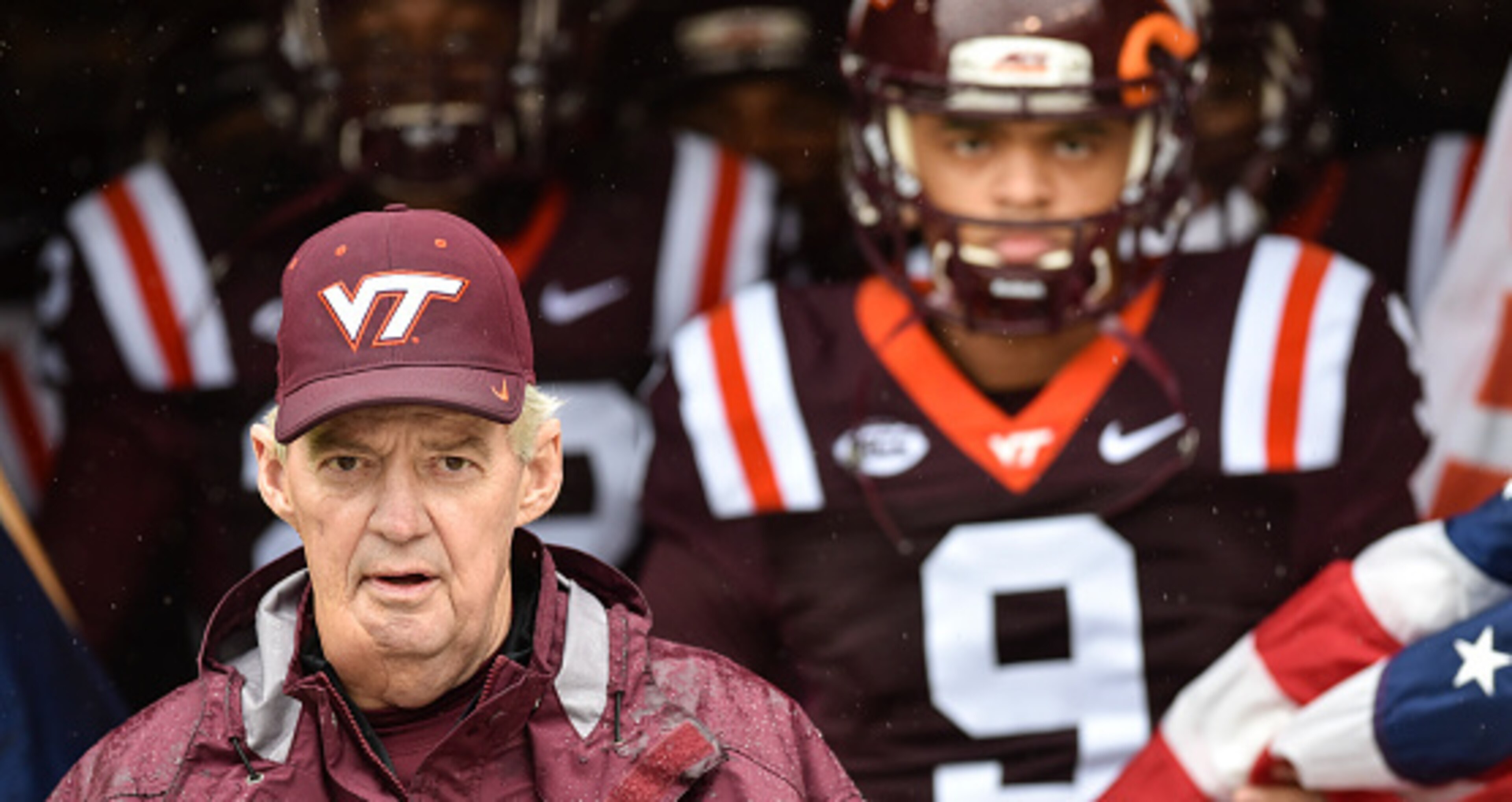 Virginia Tech head coach Frank Beamer and quarterback Brenden Motley