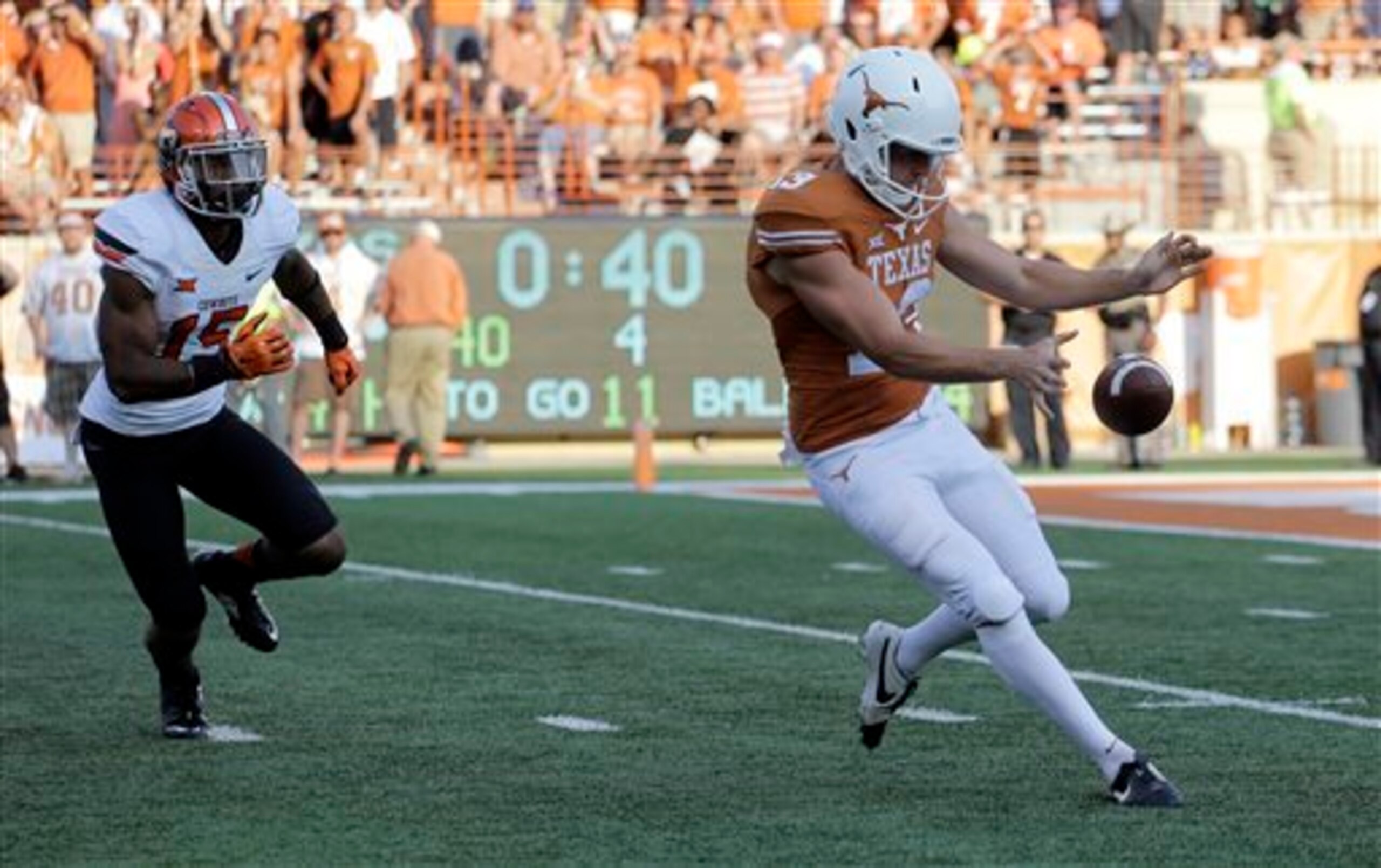 Dickson's gaffe kept the Longhorns out of their second possible overtime of the season.