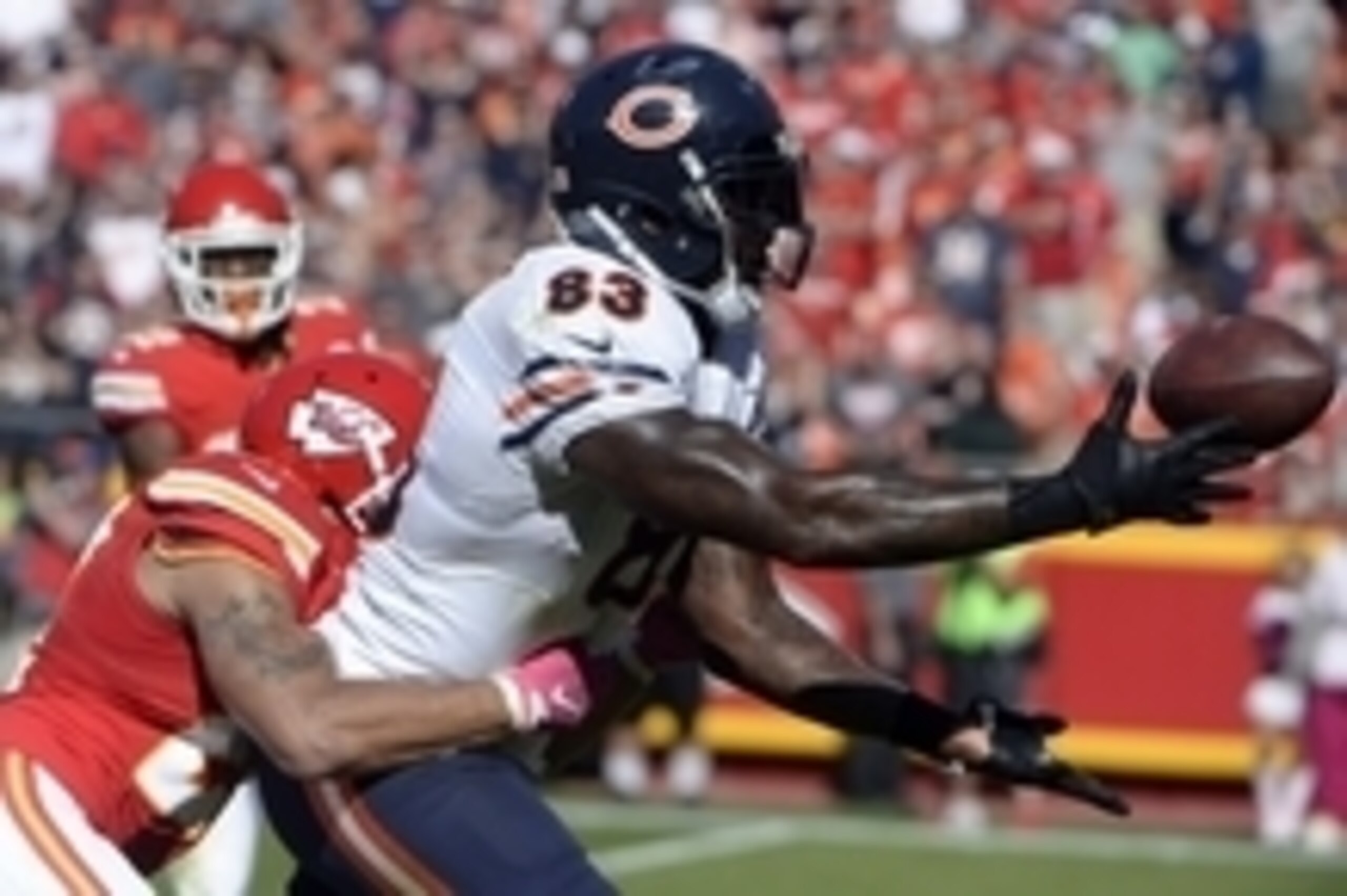 Tight end Martellus Bennett struggled in the passing game on Sunday against the Kansas City Chiefs.