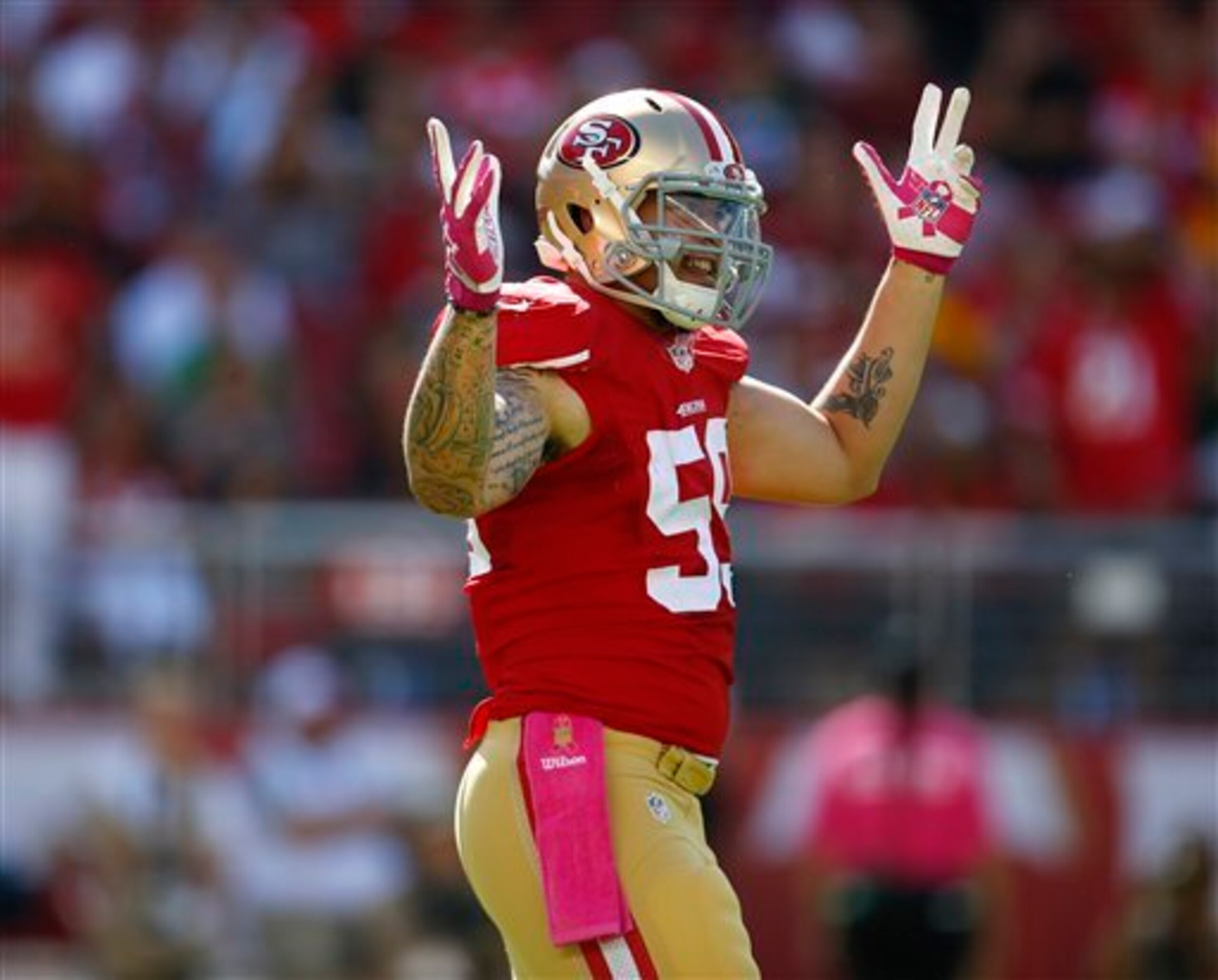 Linebacker Aaron Lynch will look to continue his strong pass-rushing prowess in Week 6.
