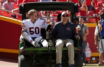 Inside linebacker Shea McClellin missed Sunday's game against Detroit after injuring his knee against Kansas City in Week 5.