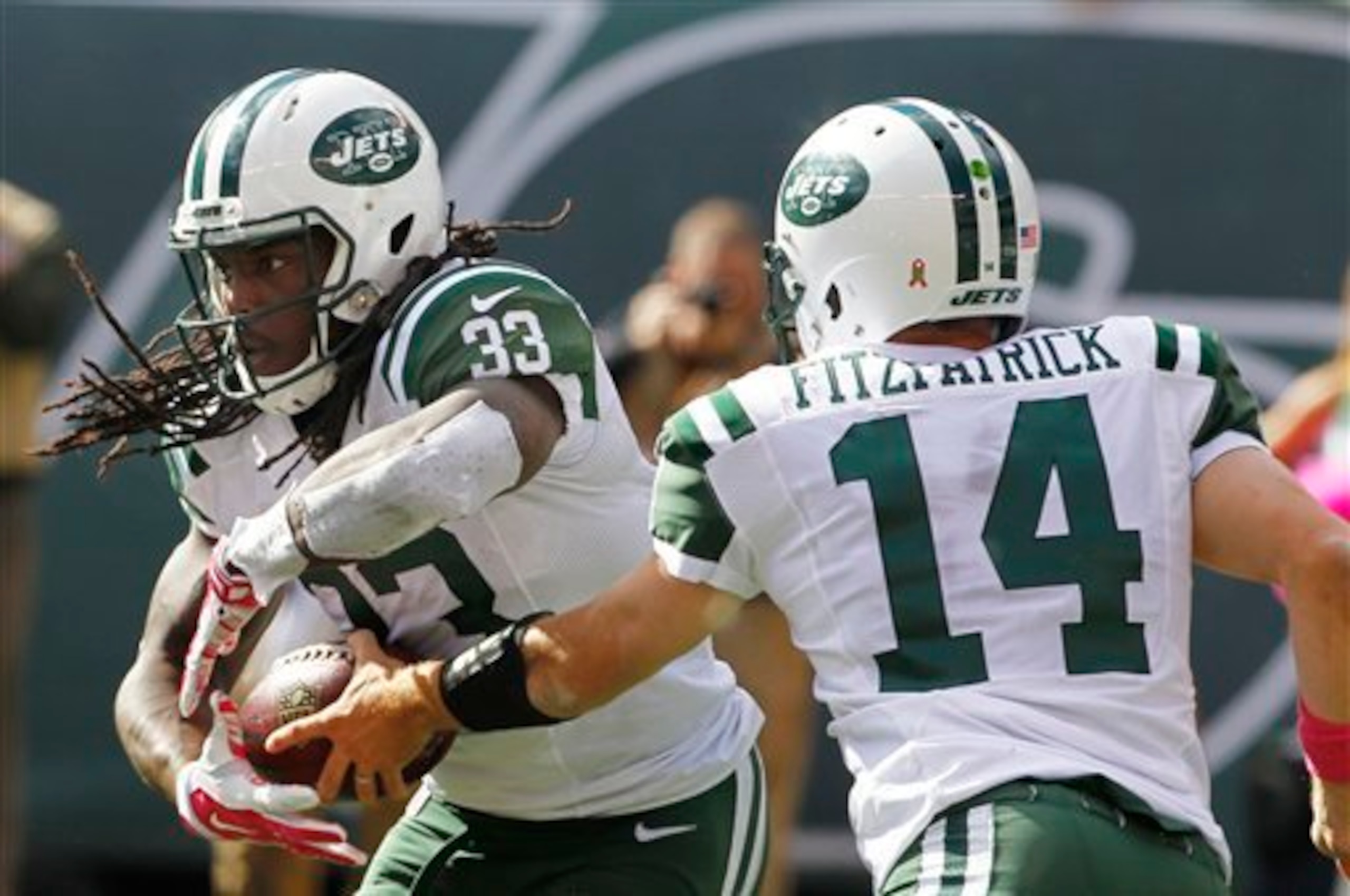 Chris Ivory takes a handoff from quarterback Ryan Fitzpatrick. Chris Ivory takes a handoff from quarterback Ryan Fitzpatrick.
