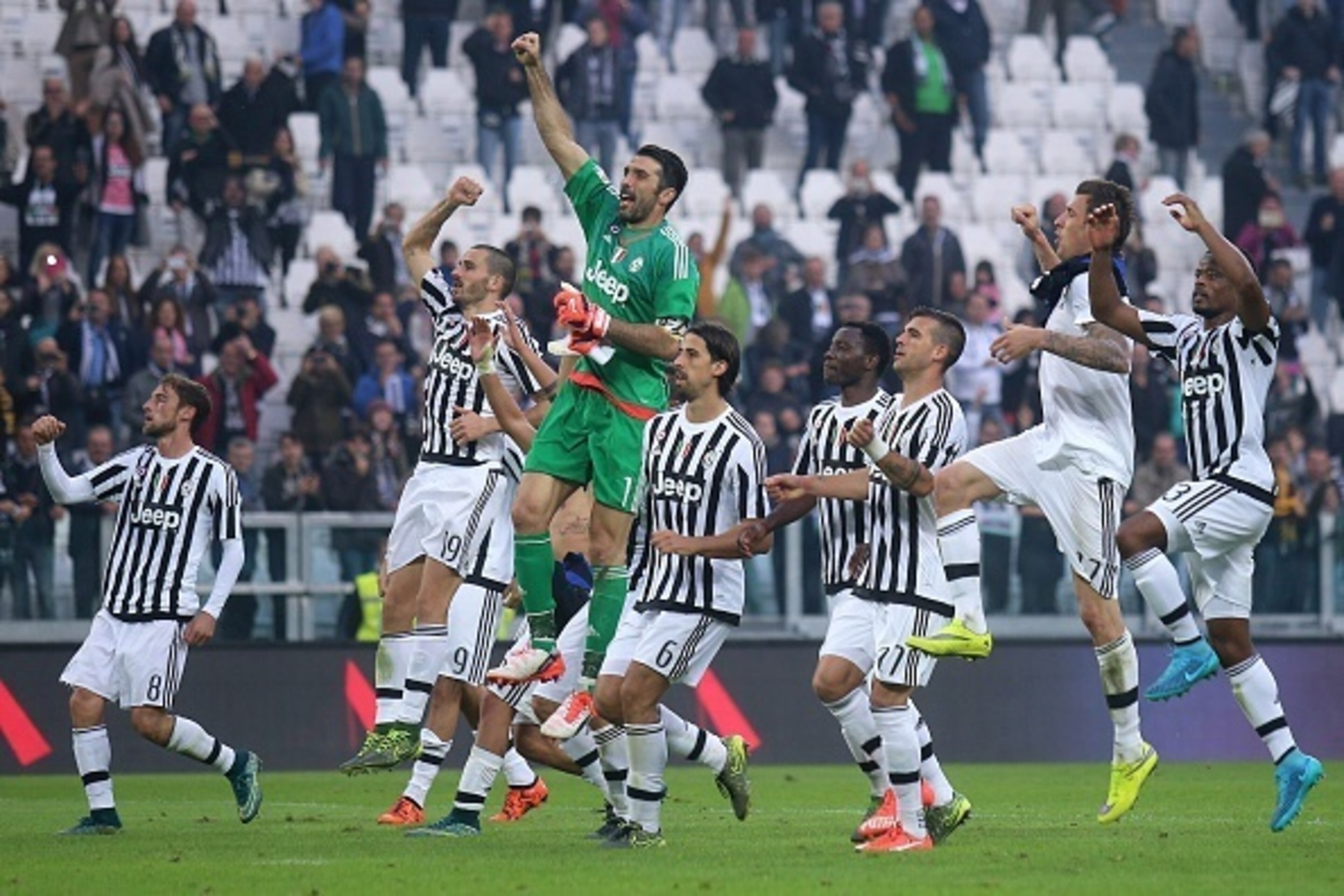 Juventus celebrate after their 2-0 victory over Atalanta. Juventus celebrate after their 2-0 victory over Atalanta.