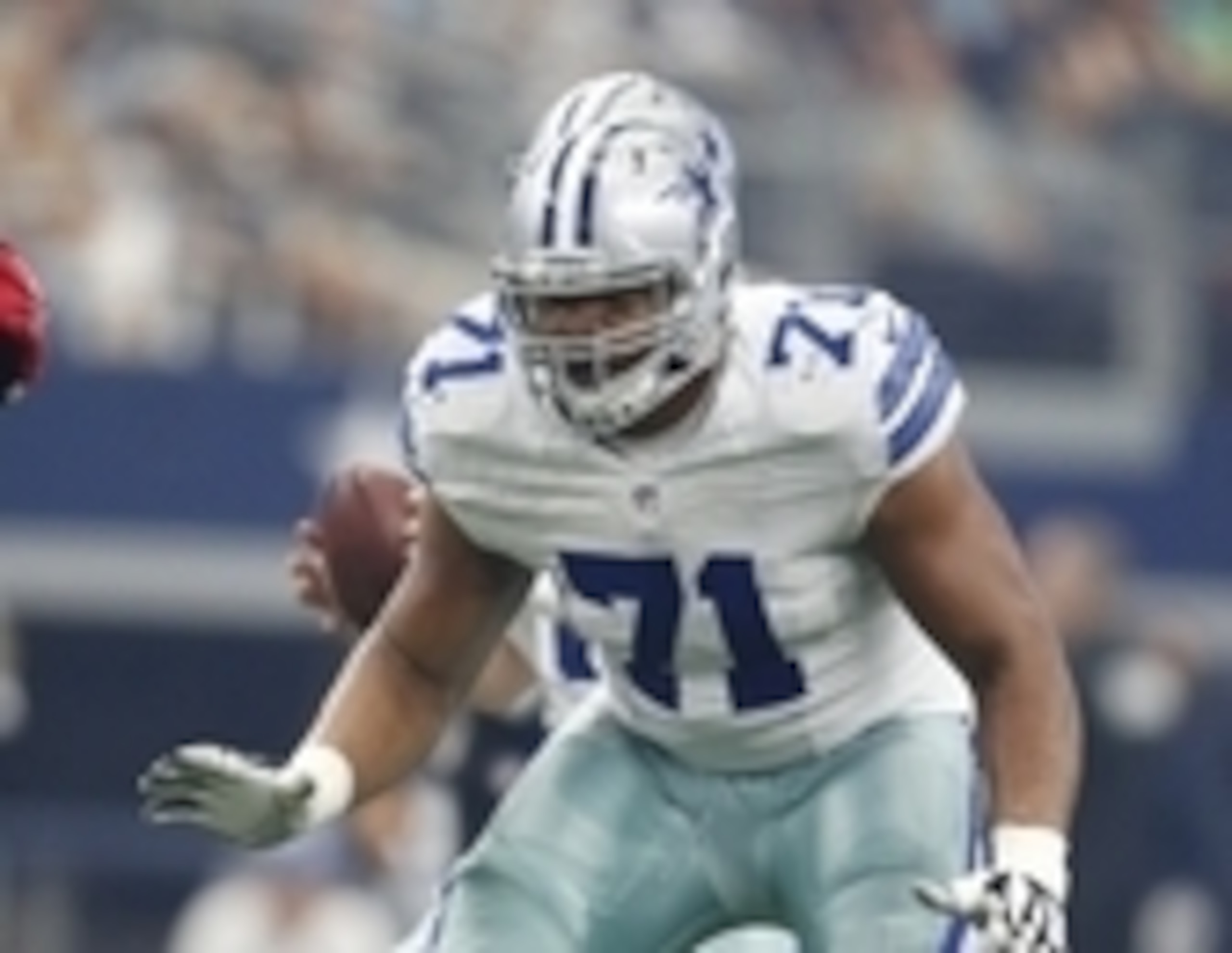 Sep 27, 2015; Arlington, TX, USA; Dallas Cowboys guard La'el Collins (71) in action against the Atlanta Falcons at AT&T Stadium. Mandatory Credit: Matthew Emmons-USA TODAY Sports