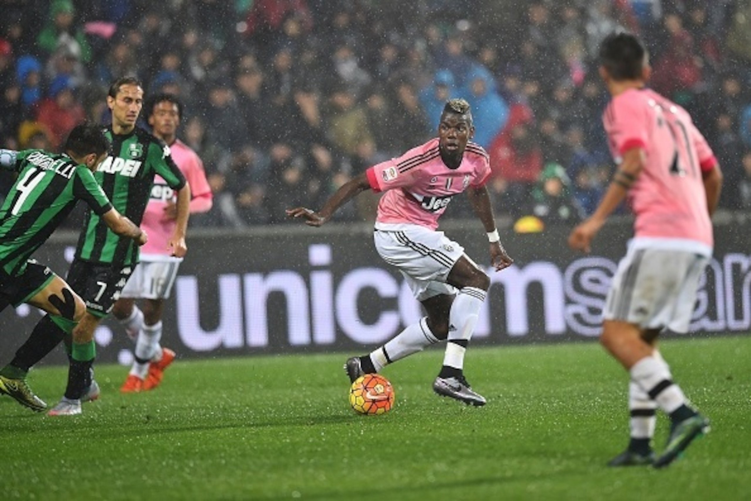 Juventus fight for space against Sassuolo in Wednesday's 1-0 loss.