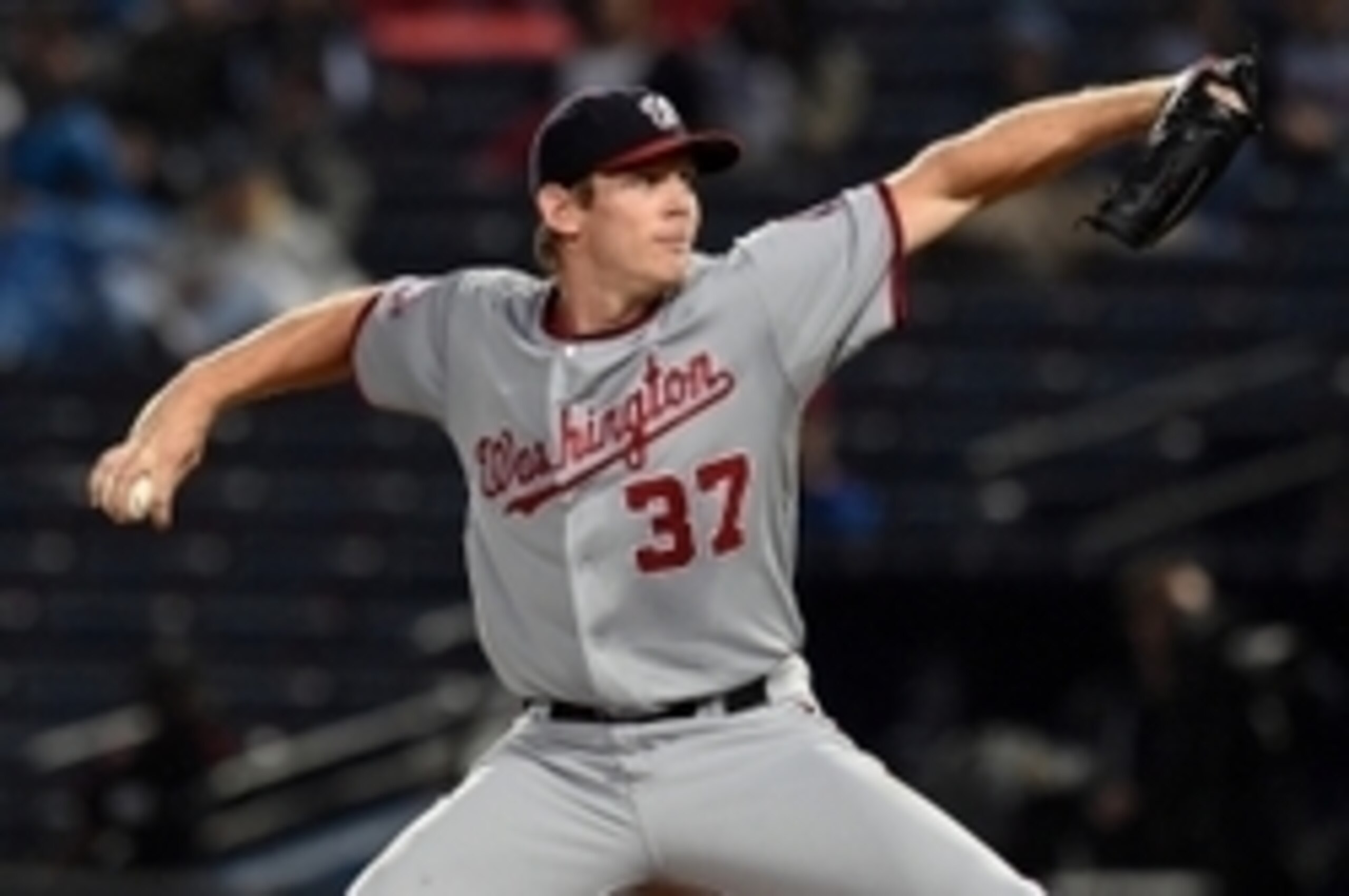 Oct 1, 2015; Atlanta, GA, USA; Washington Nationals starting pitcher Stephen Strasburg (37) pitches against the Atlanta Braves during the first inning at Turner Field. Mandatory Credit: Dale Zanine-USA TODAY Sports