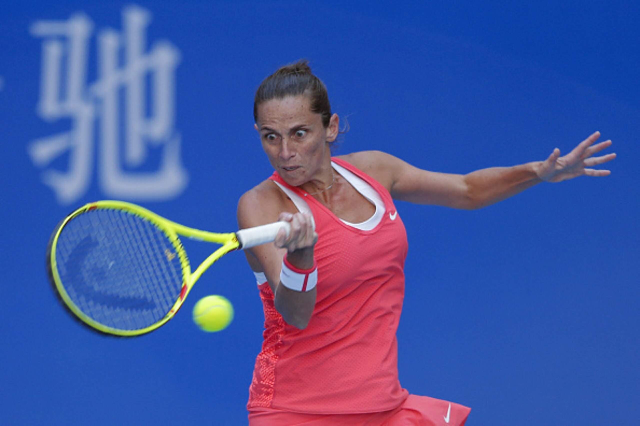 Roberta Vinci hits a forehand during the 2015 China Open. Roberta Vinci hits a forehand during the 2015 China Open.