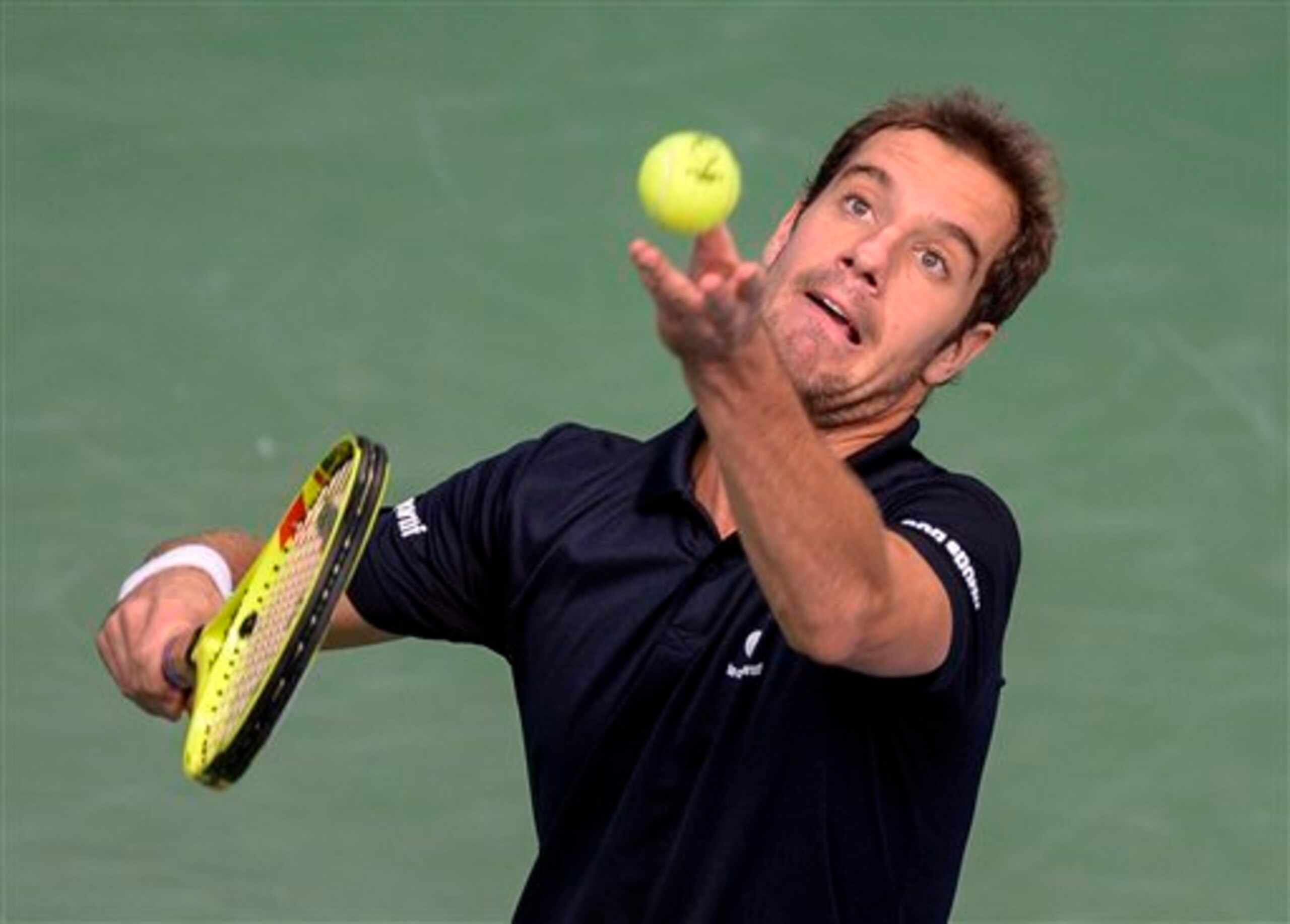 Richard Gasquet serves during a match at the 2015 Swiss Indoor in Basel. Richard Gasquet serves during a match at the 2015 Swiss Indoor in Basel.