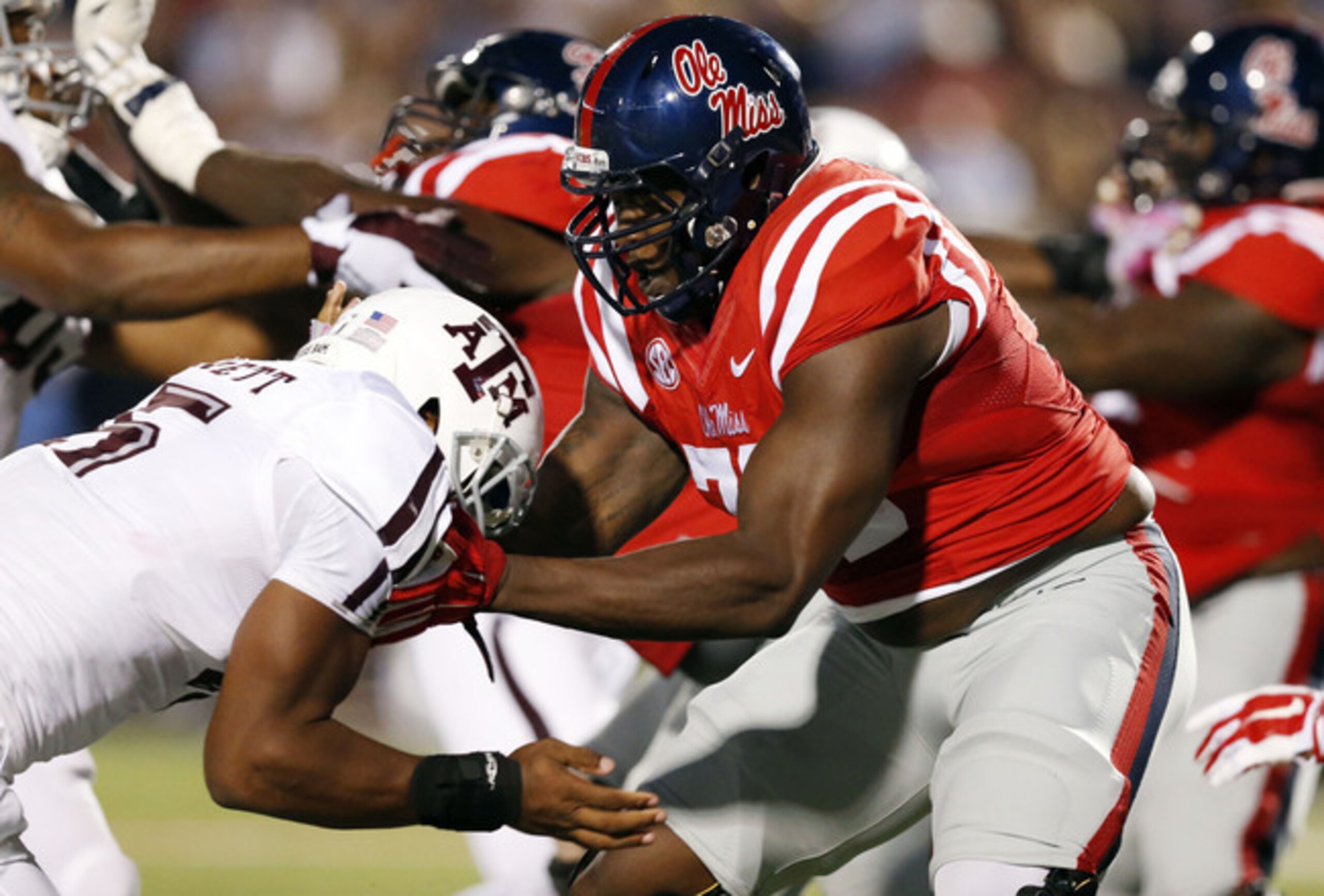 Myles Garrett (left) and Laremy Tunsil