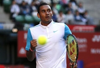 Nick Kyrgios during a match at the 2015 Japan Open.