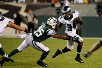 Rontez Miles makes a tackle for the Jets in the preseason.