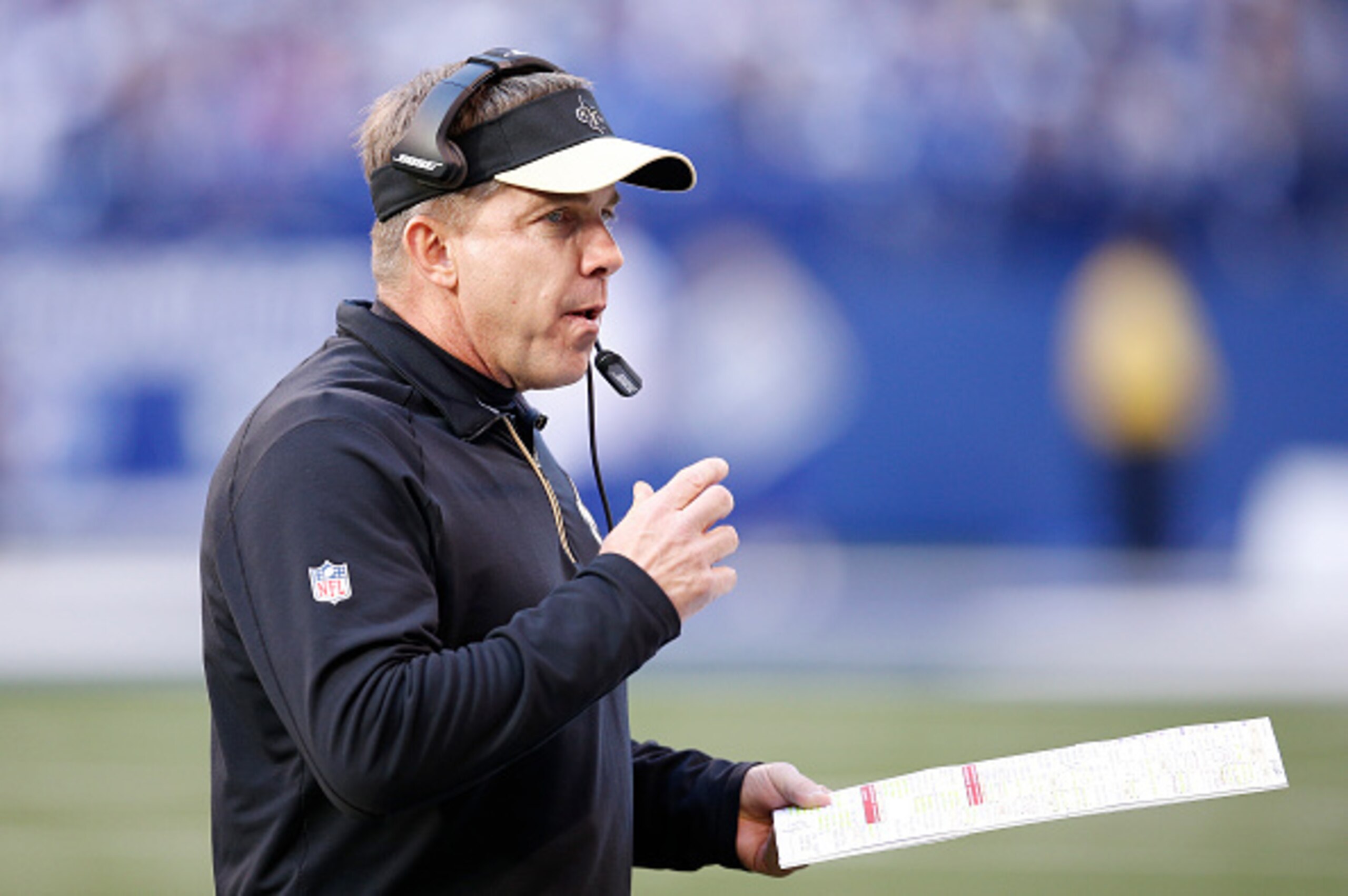 INDIANAPOLIS, IN - OCTOBER 25: Head coach Sean Payton of the New Orleans Saints looks on against the Indianapolis Colts during a game at Lucas Oil Stadium on October 25, 2015 in Indianapolis, Indiana. The Saints defeated the Colts 27-21. (Photo by Joe Rob INDIANAPOLIS, IN - OCTOBER 25: Head coach Sean Payton of the New Orleans Saints looks on against the Indianapolis Colts during a game at Lucas Oil Stadium on October 25, 2015 in Indianapolis, Indiana. The Saints defeated the Colts 27-21. (Photo by Joe Rob