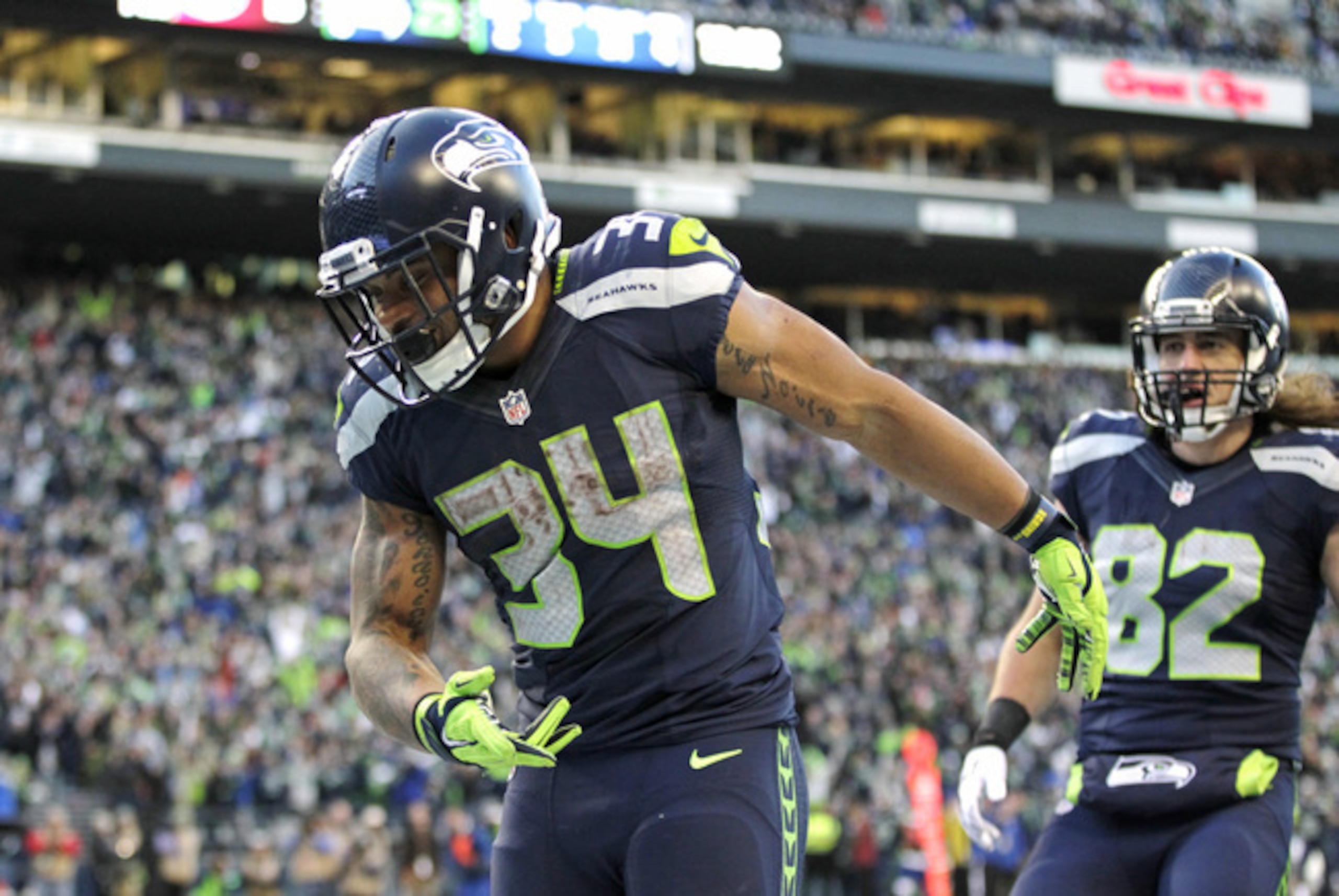 If running back Marshawn Lynch is limited or out moving forward, Thomas Rawls (No. 34) is a more-than-serviceable option in the backfield.