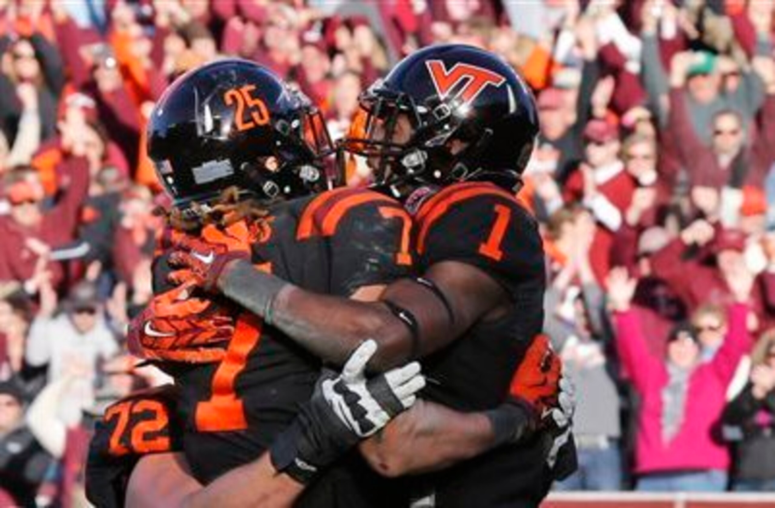 Bucky Hodges and Isaiah Ford celebrate a touchdown against UNC