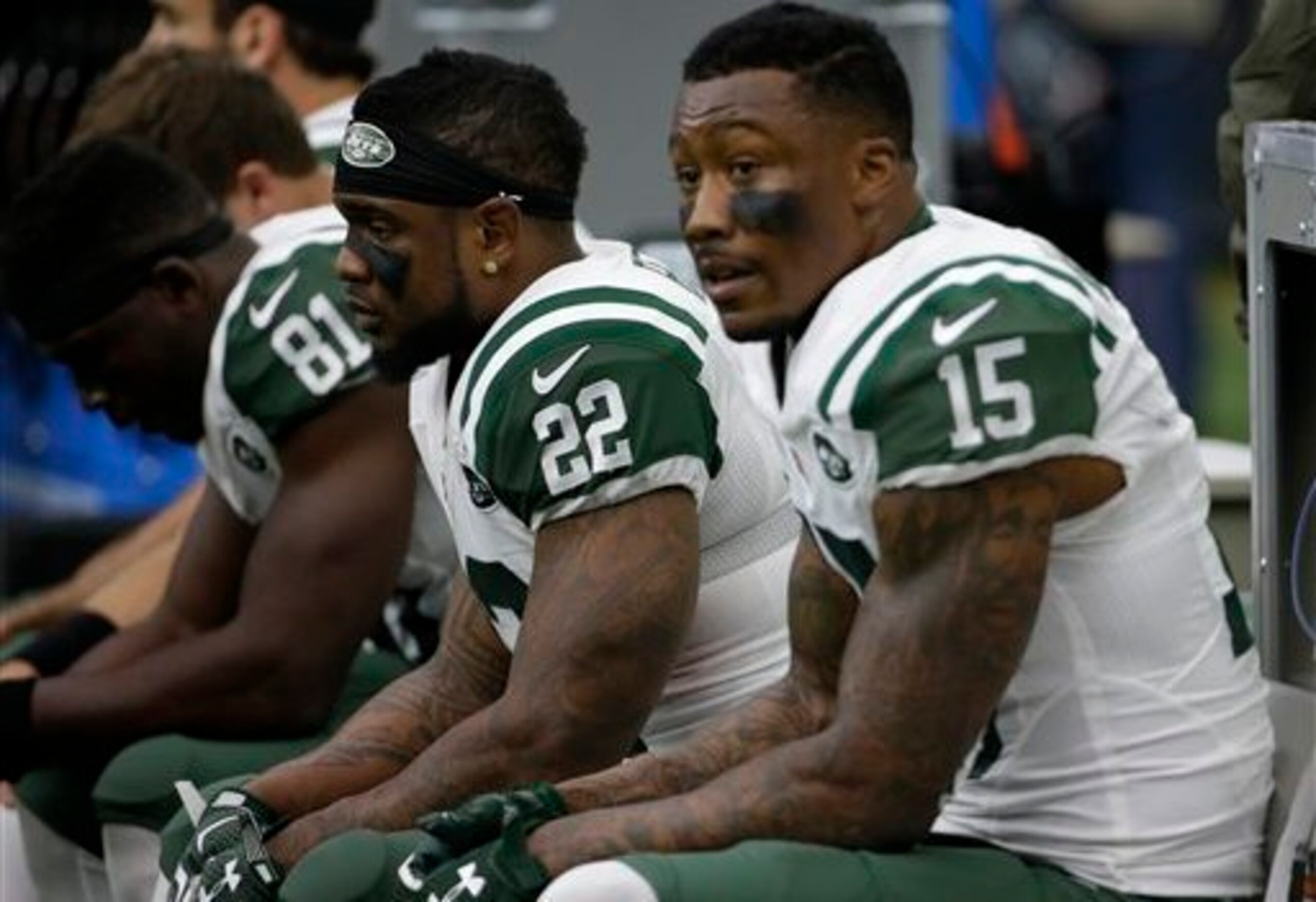 Brandon Marshall sits on the sideline of Sunday's game against the Texans.