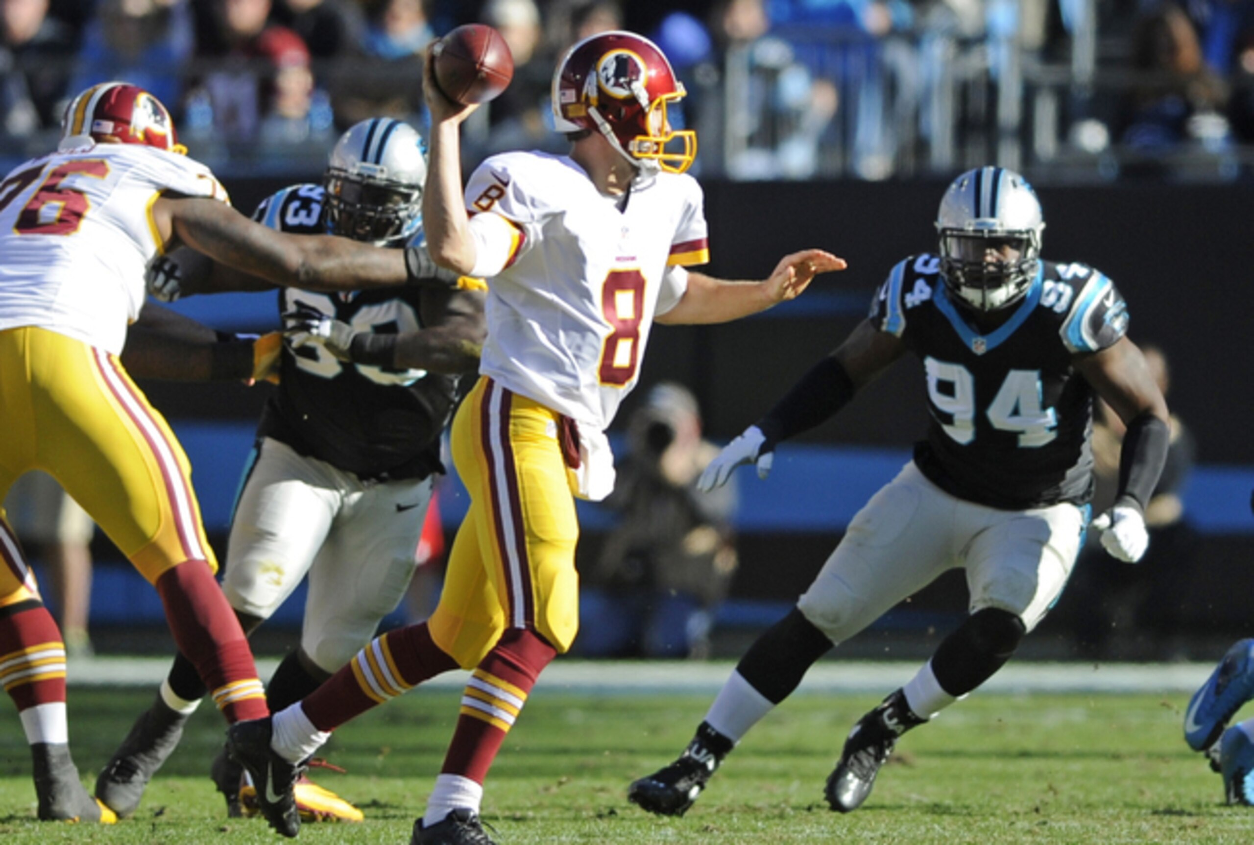 Cousins was beset by pressure behind flimsy blocking.