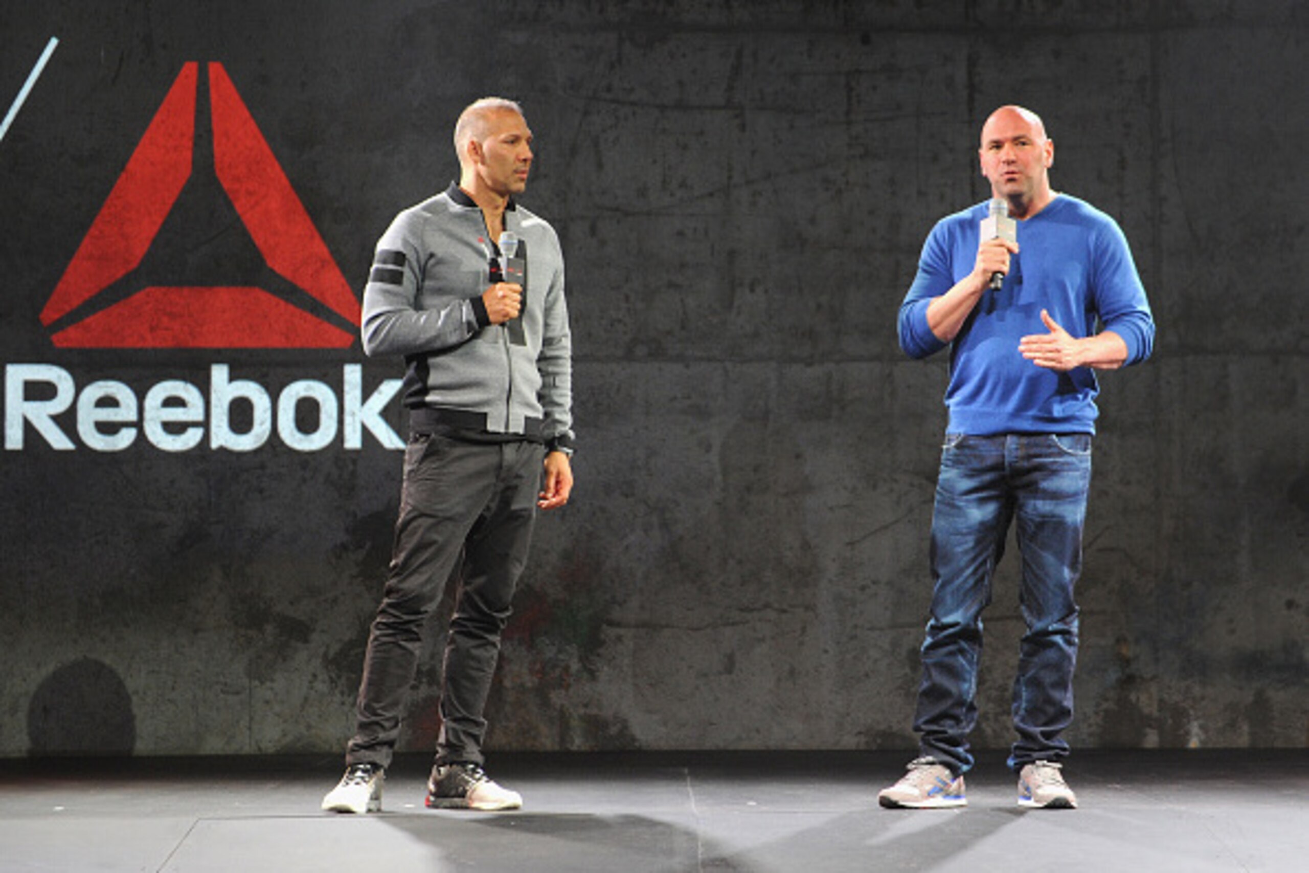 Reebok vice president Todd Krinsky (left) and UFC president Dana White launch new Reebok UFC fight uniforms.