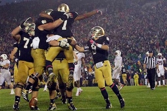 Notre Dame celebrates during its win over Stanford in 2012.