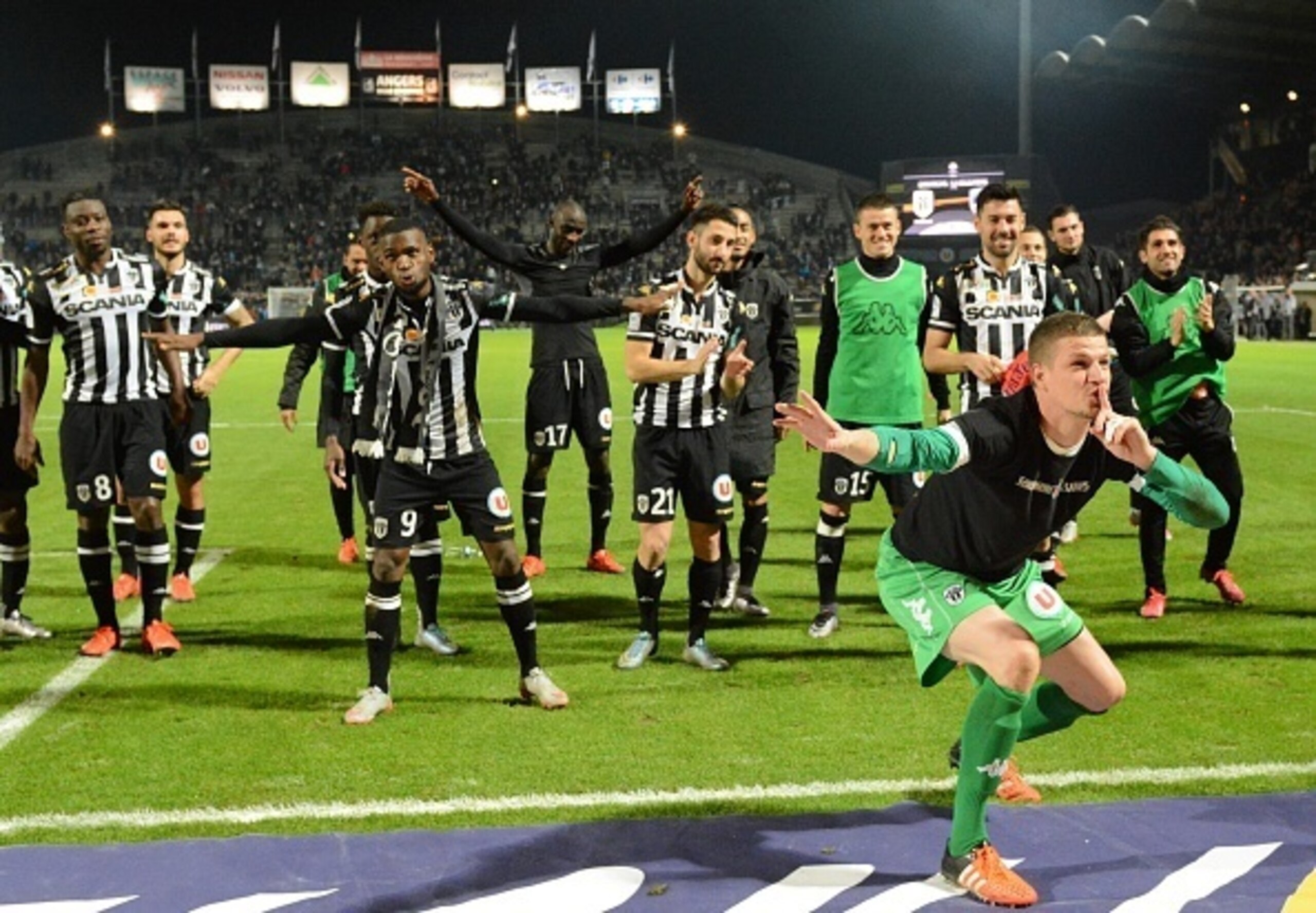 Ludovic Butelle leads the celebrations on Tuesday.
