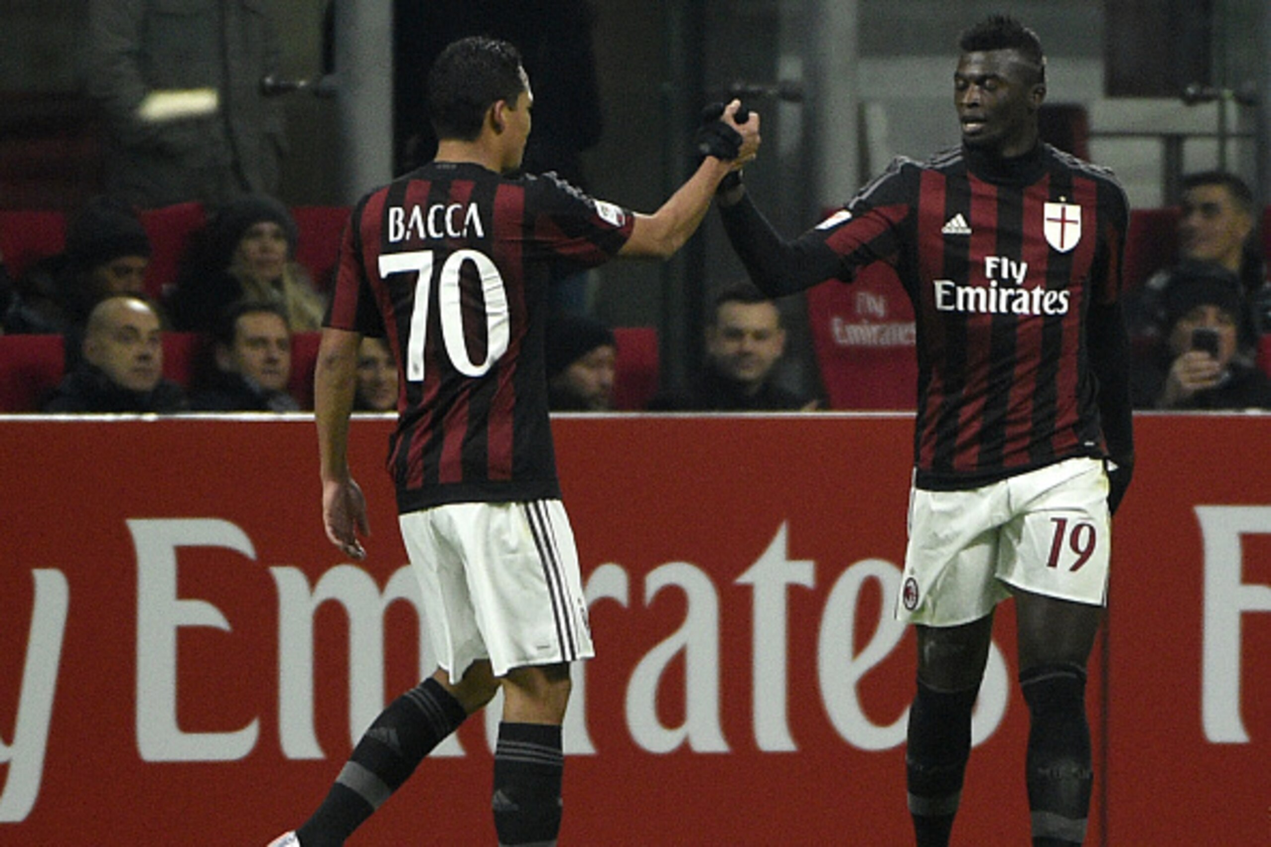 M'Baye Niang celebrates his first goal of the season with Carlos Bacca.