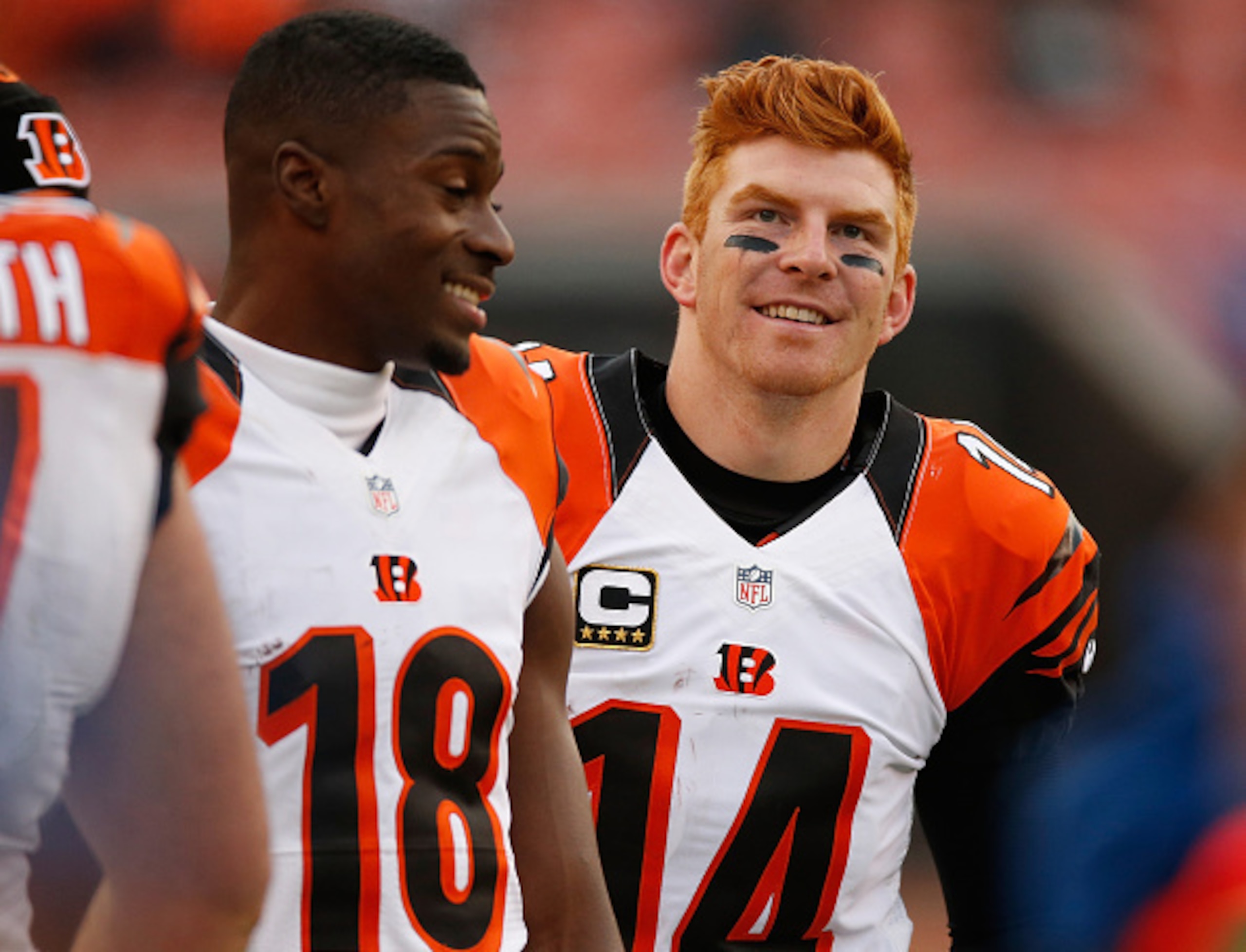A.J. Green (No. 18) and Andy Dalton were all smiles versus the Browns. A.J. Green (No. 18) and Andy Dalton were all smiles versus the Browns.