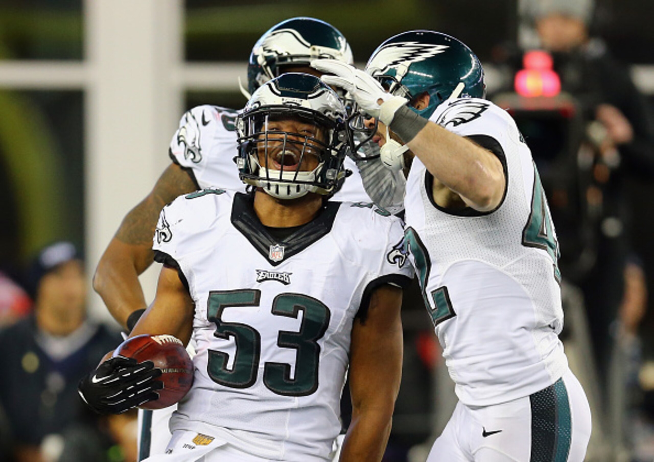 Linebacker Najee Goode made a key play versus the Patriots. Linebacker Najee Goode made a key play versus the Patriots.