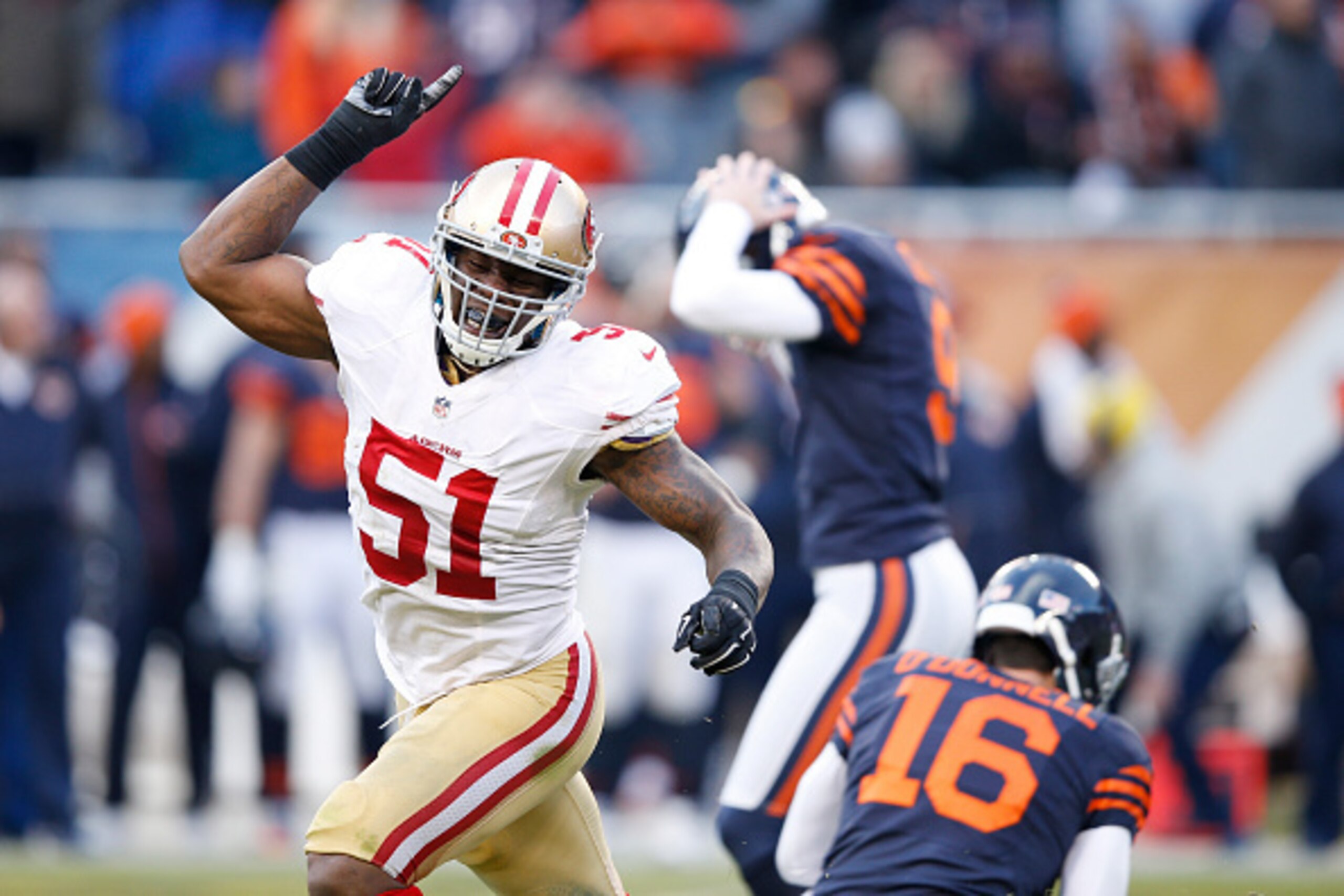 Gerald Hodges and the 49ers defense gave the Bears fits all game. Gerald Hodges and the 49ers defense gave the Bears fits all game.