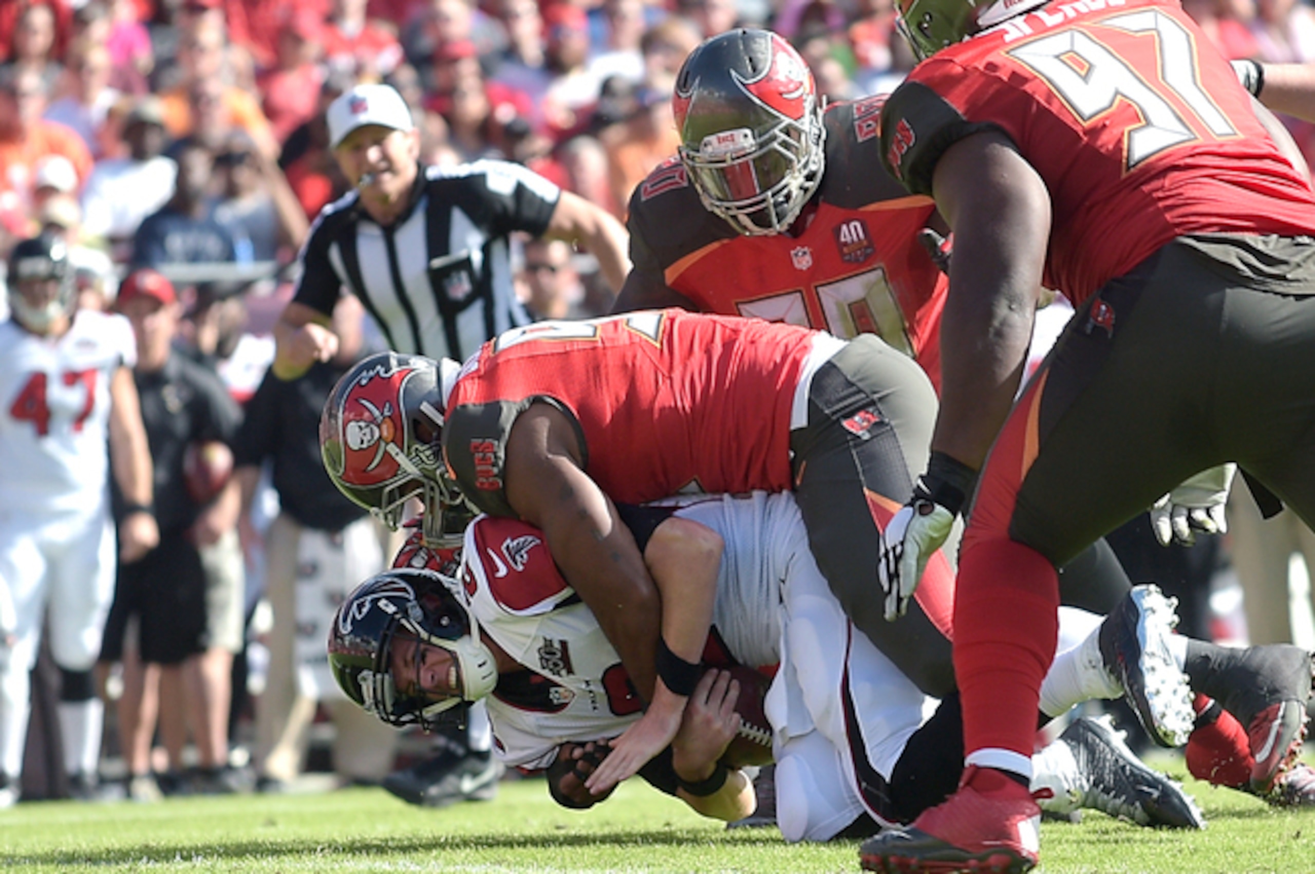 Tampa Bay sacked Matt Ryan three times. Tampa Bay sacked Matt Ryan three times.
