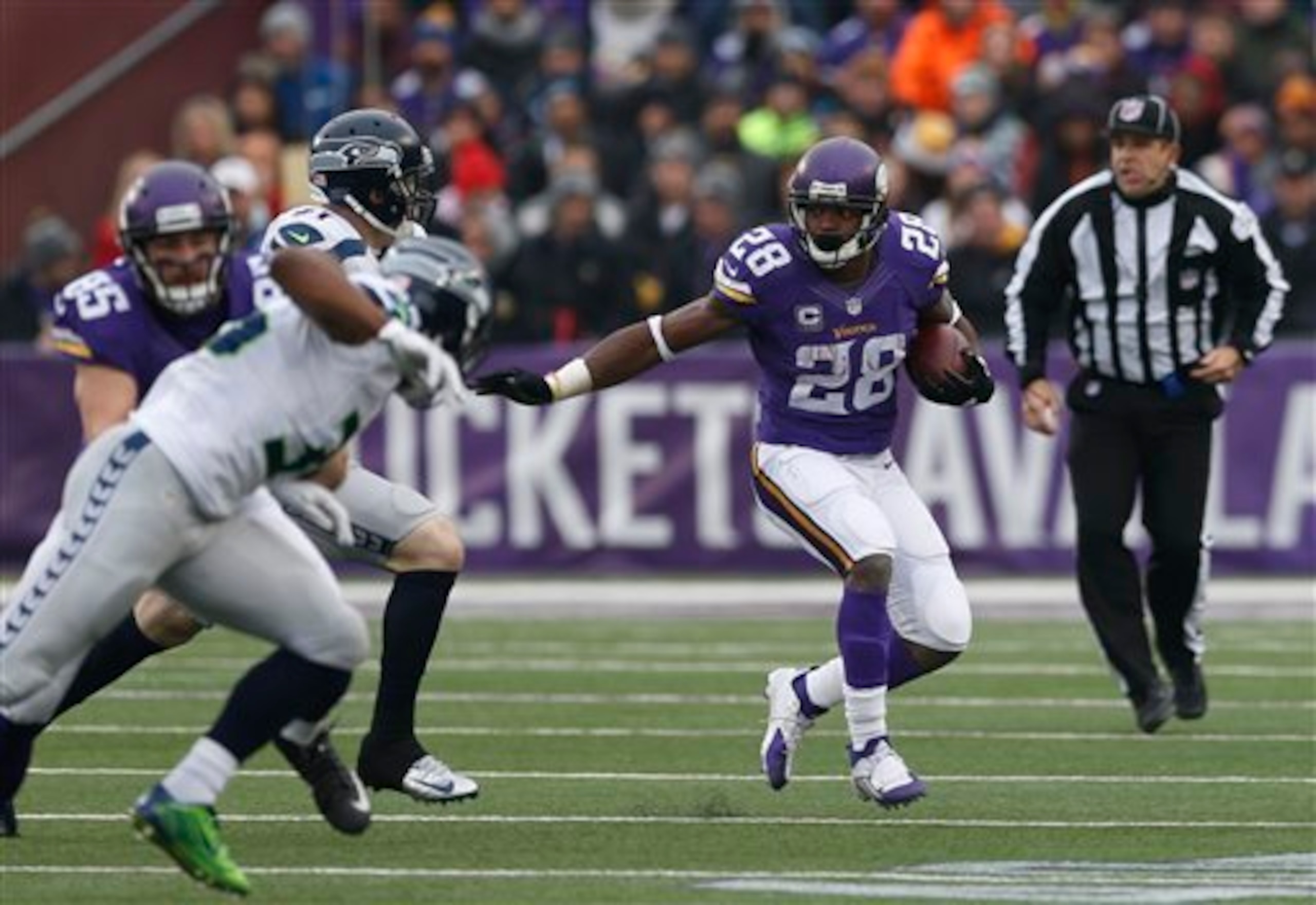 Adrian Peterson had no where to run versus Seattle. Adrian Peterson had no where to run versus Seattle.