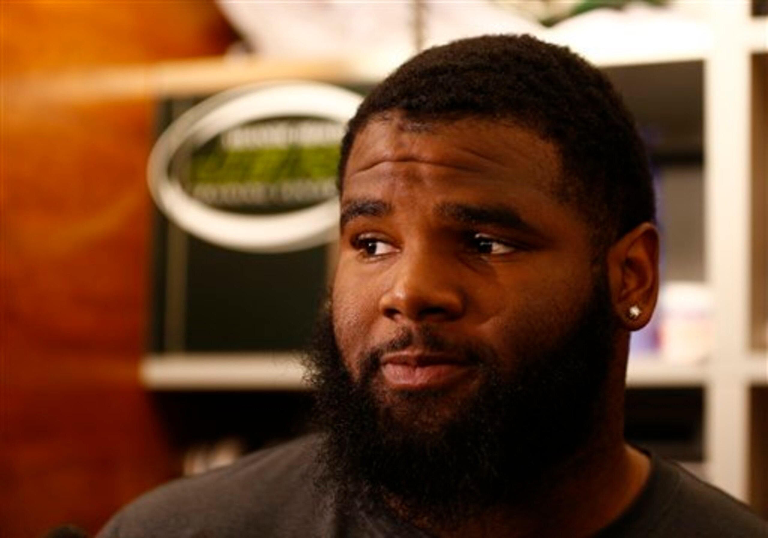 Sheldon Richardson speaks to the media.